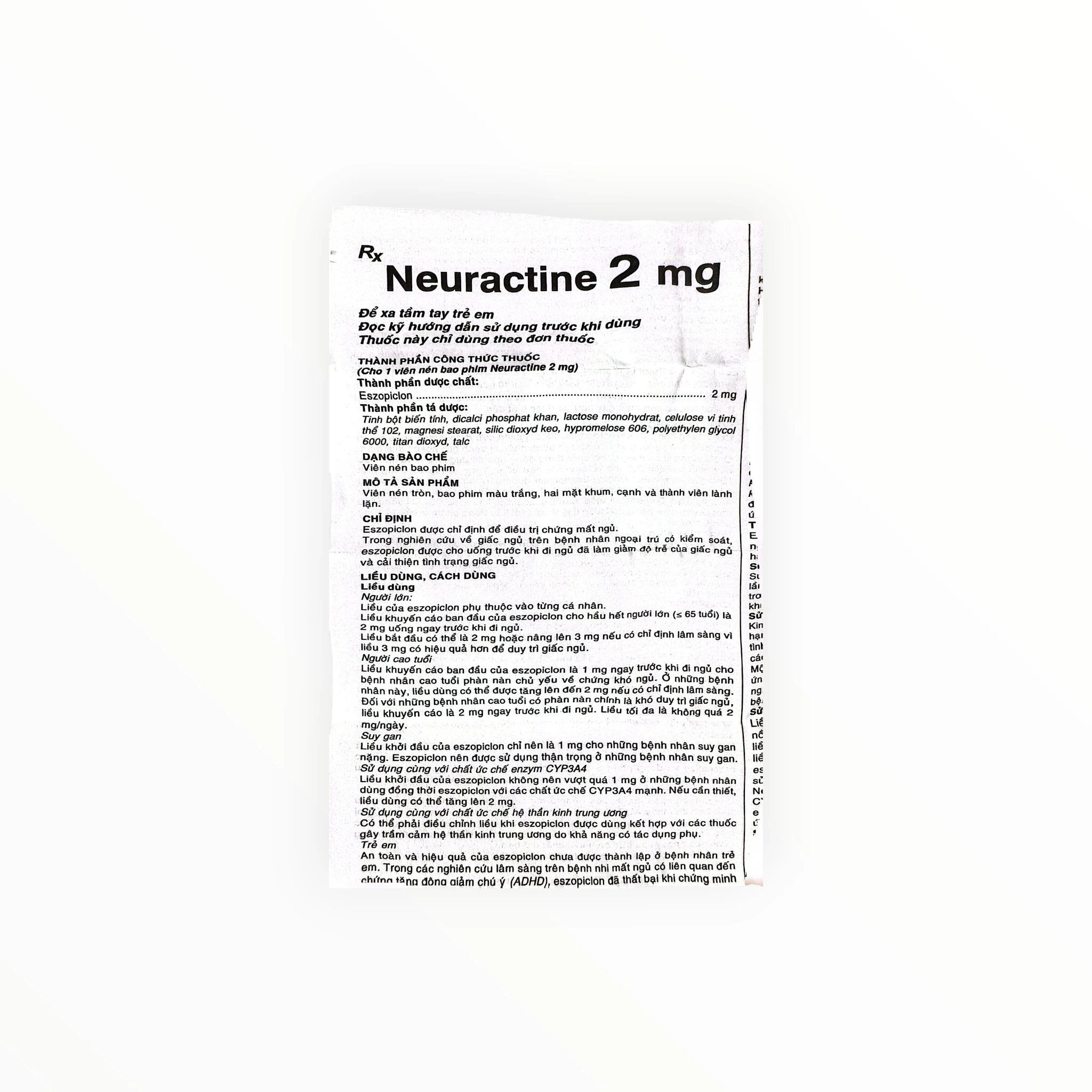 Thuốc Neuractine Eszopiclon 2 mg điều trị chứng mất ngủ (Hộp 3 vỉ x 10 viên) 4 4 Neuractine 2mg