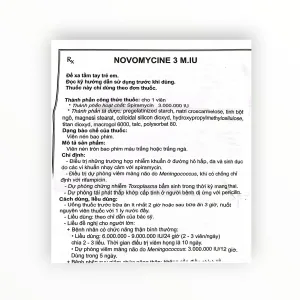 Viên nén bao phim Novomicine 3 Spiramycin 3.000.000 IU kháng khuẩn macrolid, trị nhiễm khuẩn hô hấp, dự phòng viêm màng não (Hộp 2 vỉ x 5 viên nén bao phim) 10 4 Novomicine 3