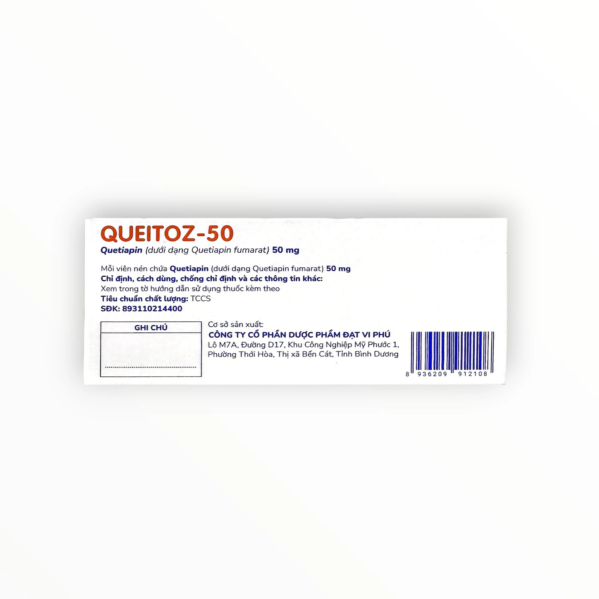 Viên nén Queitoz-50 Quetiapin 50 mg điều trị tâm thần phân liệt, rối loạn lưỡng cực (Hộp 3 vỉ x 10 viên nén) 4 4 Queitoz 50 Davipharm (Queitoz 50 Davipharm)