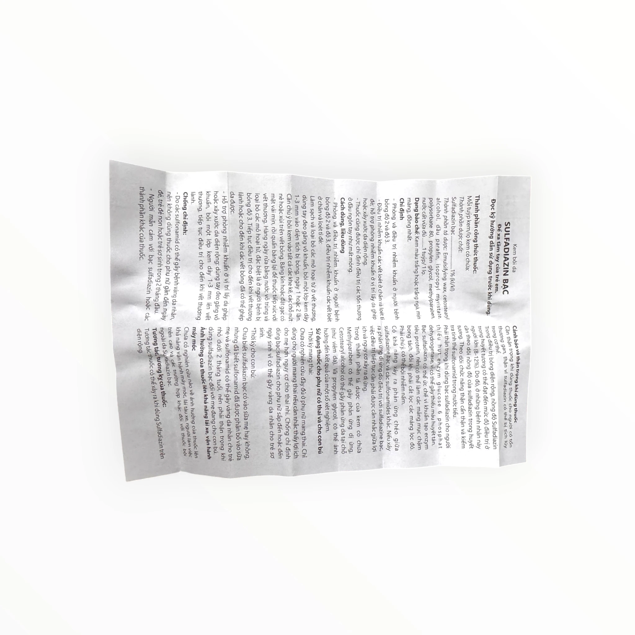 Kem bôi da Sufaldiazine (Sulfadiazin Bạc) Sulfadiazin Bạc 1% kháng khuẩn, phòng và điều trị nhiễm khuẩn bỏng, loét (Tuýp 20g) 4 4 Sufaldiazine