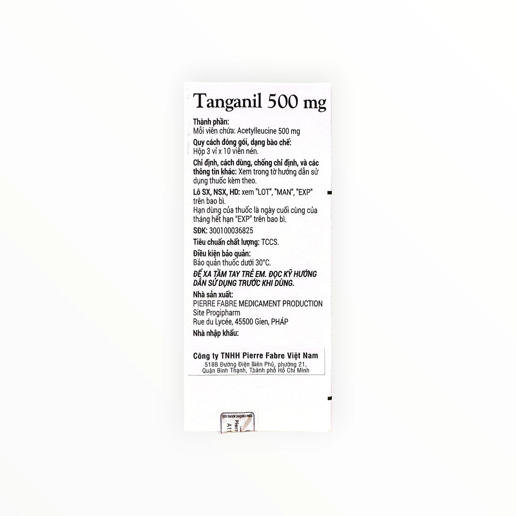 Thuốc Tanganil Acetylleucine 500 mg điều trị cơn chóng mặt (Hộp 3 vỉ x 10 viên) 4 4 Tanganil 500mg = (Tanganil 500mg =)
