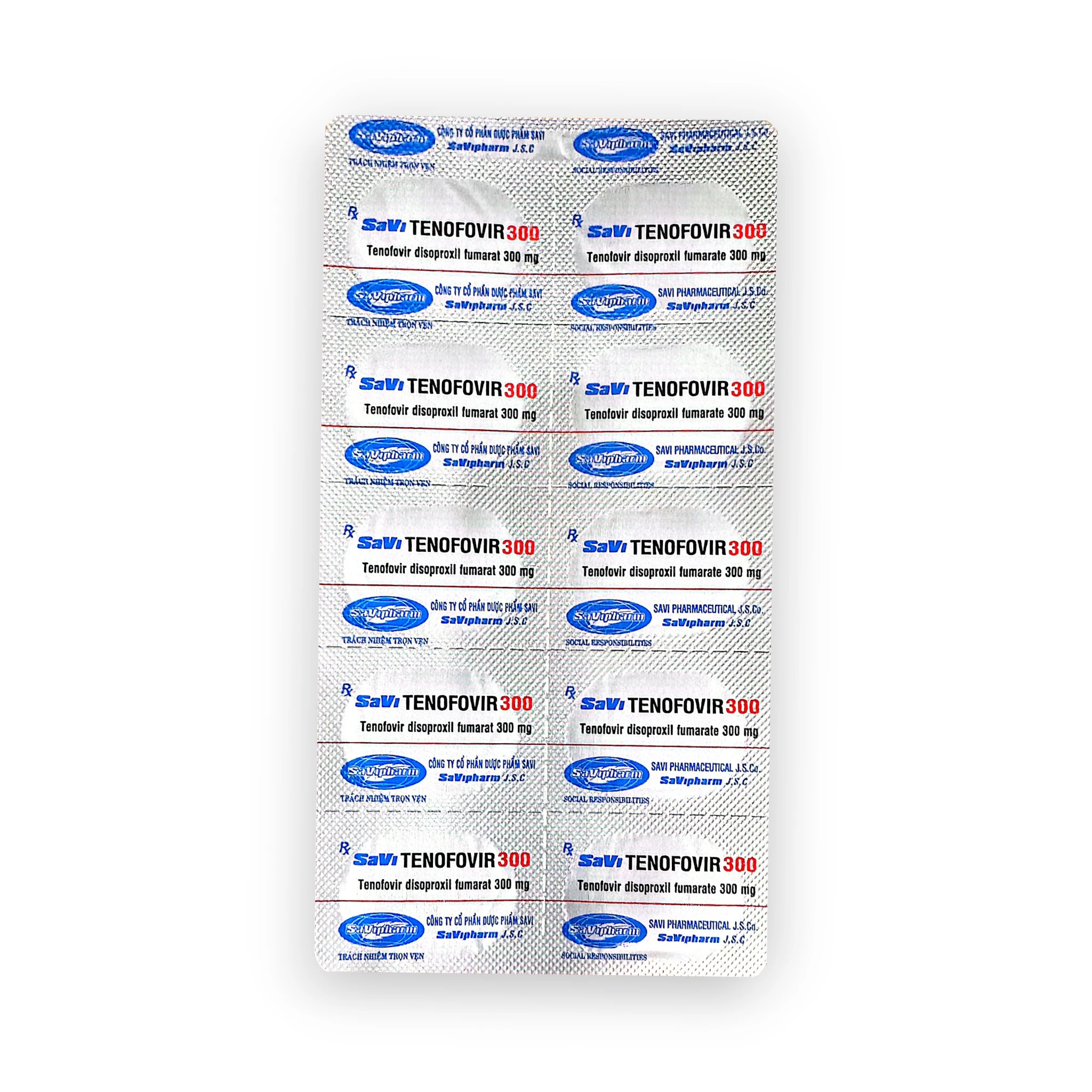 Viên nén bao phim SaVi Tenofovir 300 Tenofovir disoproxil fumarat 300 mg điều trị HIV, viêm gan B (Hộp 3 vỉ x 10 viên nén bao phim) 4 4 Tenofovir 300 Savi