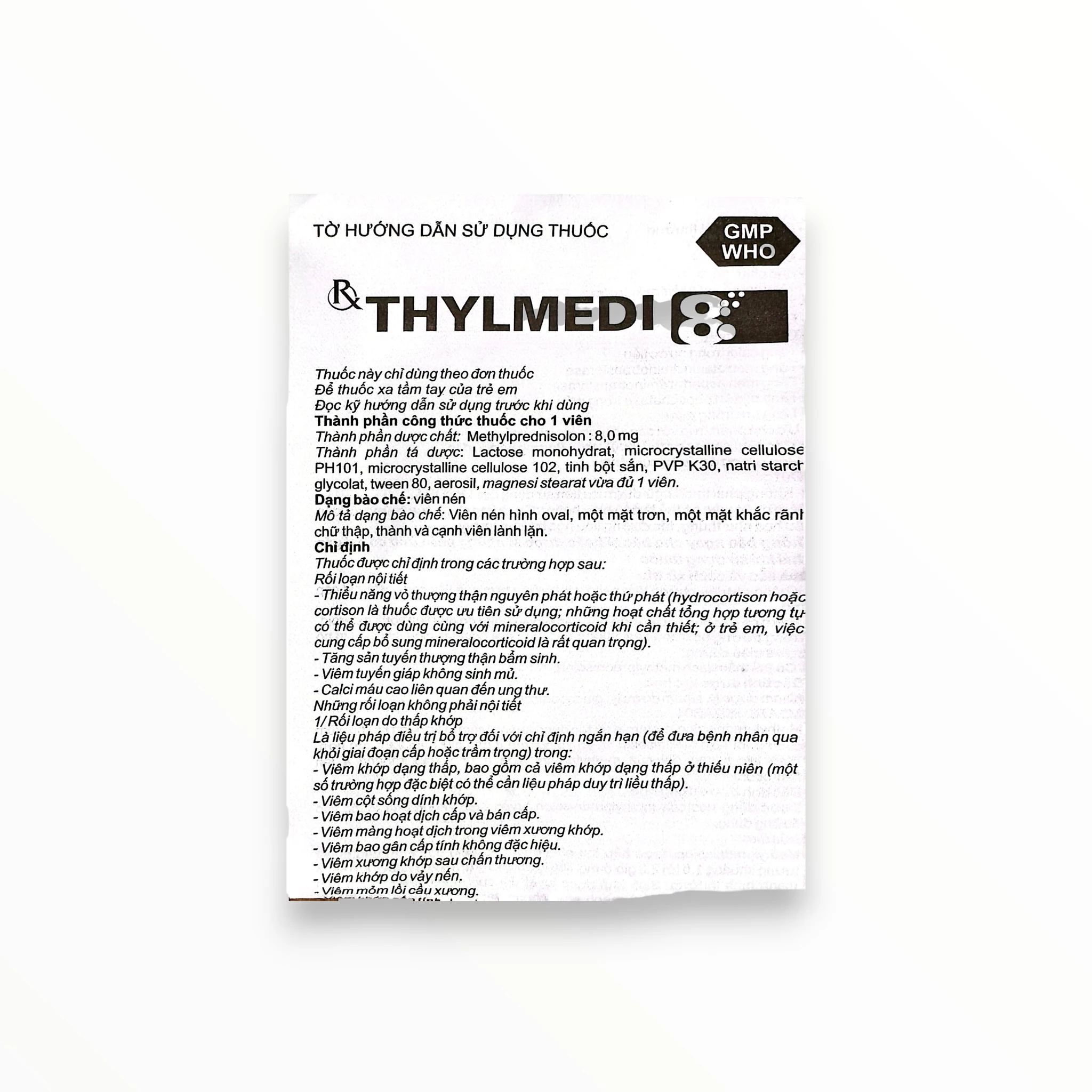 Viên nén Thylmedi 8mg MediBros Methylprednisolon 8mg điều trị viêm khớp, bệnh tự miễn, dị ứng, ung thư (Hộp 3 vỉ x 10 viên nén) 4 4 Thylmedi 8mg MediBros