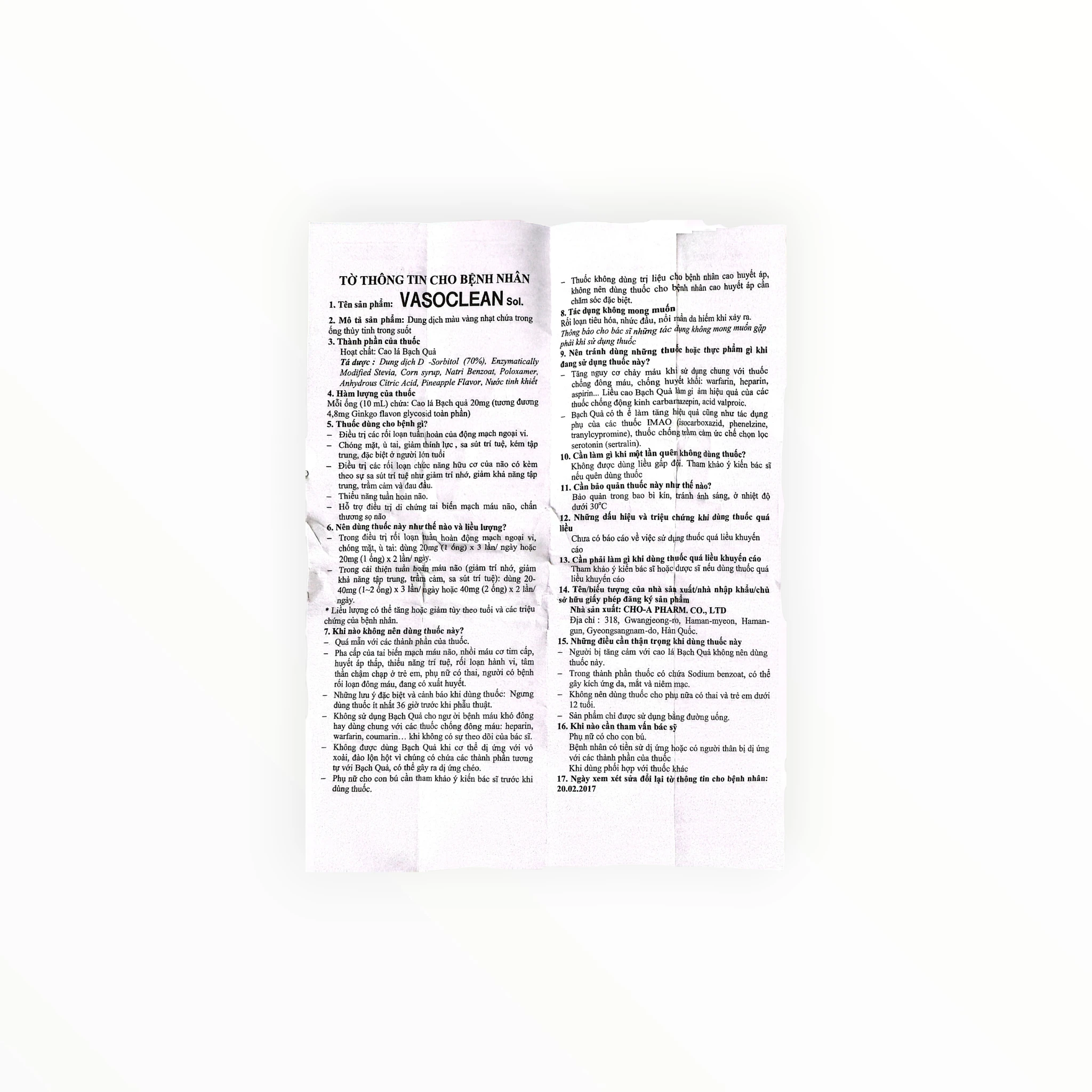 Thuốc Vasoclean Cao lá Bạch quả 20 mg cải thiện tuần hoàn máu não (Hộp 20 ống x 10 mL) 4 4 Vasoclean (Vasoclean)