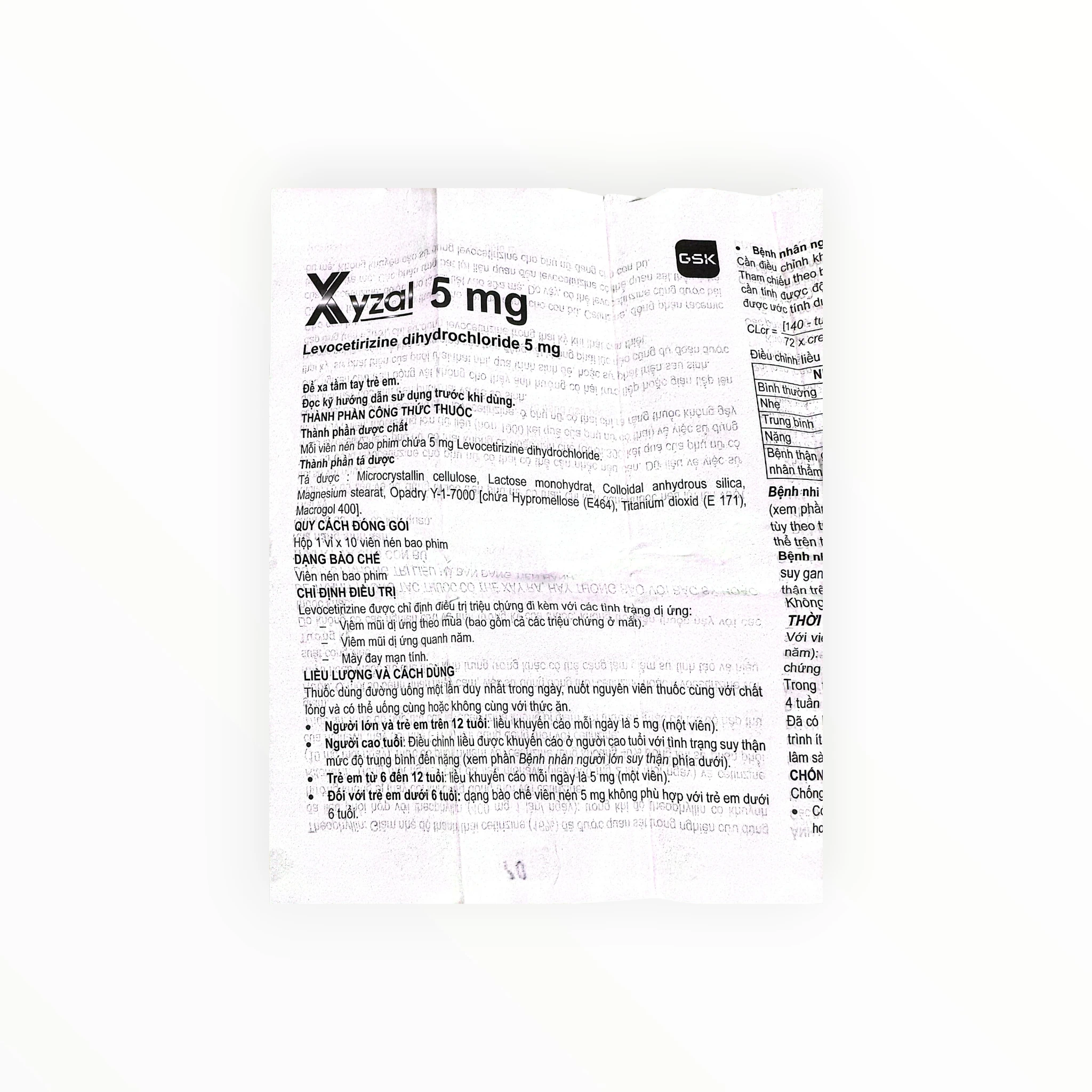 Thuốc Xyzal 5mg Levocetirizine dihydrochloride điều trị triệu chứng dị ứng (Hộp 1 vỉ x 10 viên) 4 4 Xyzal