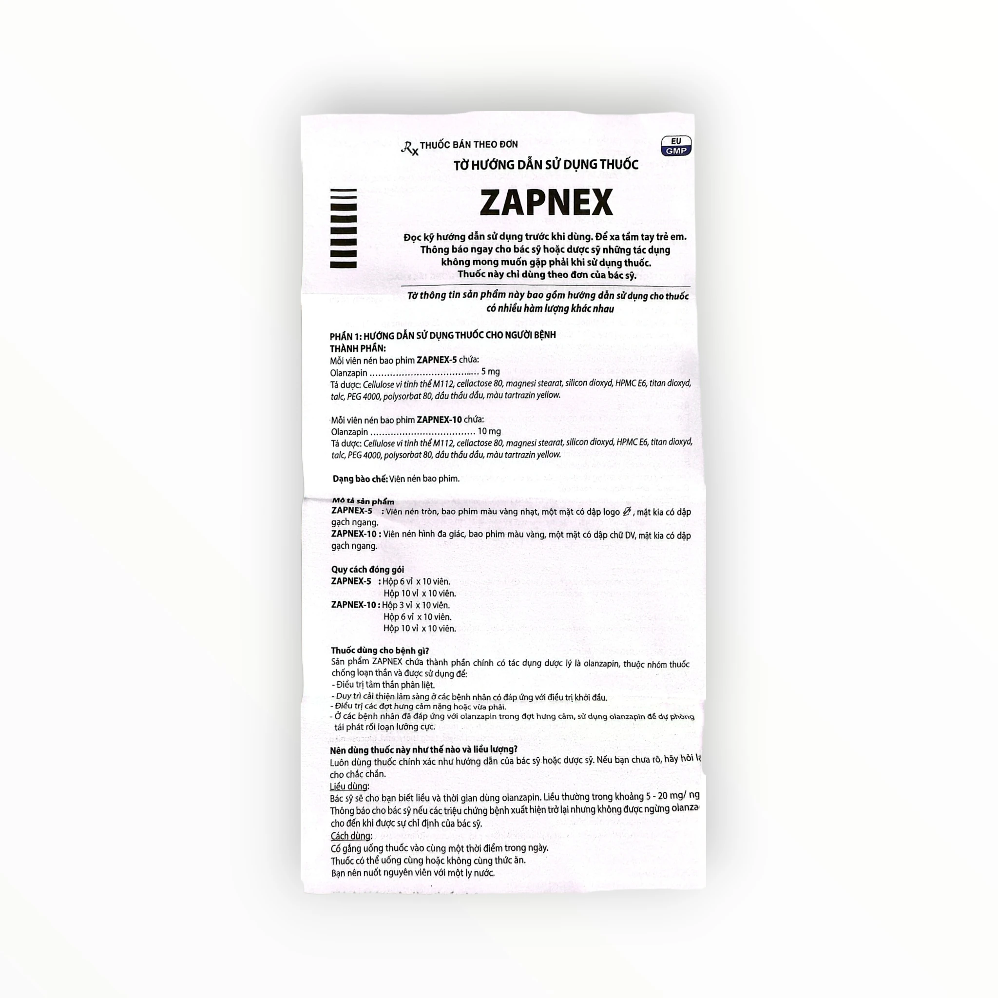 Thuốc Zapnex 10 Olanzapin 10 mg điều trị tâm thần phân liệt, rối loạn lưỡng cực (Hộp 3 vỉ x 10 viên nén bao phim) 9 4 Zapnex 10