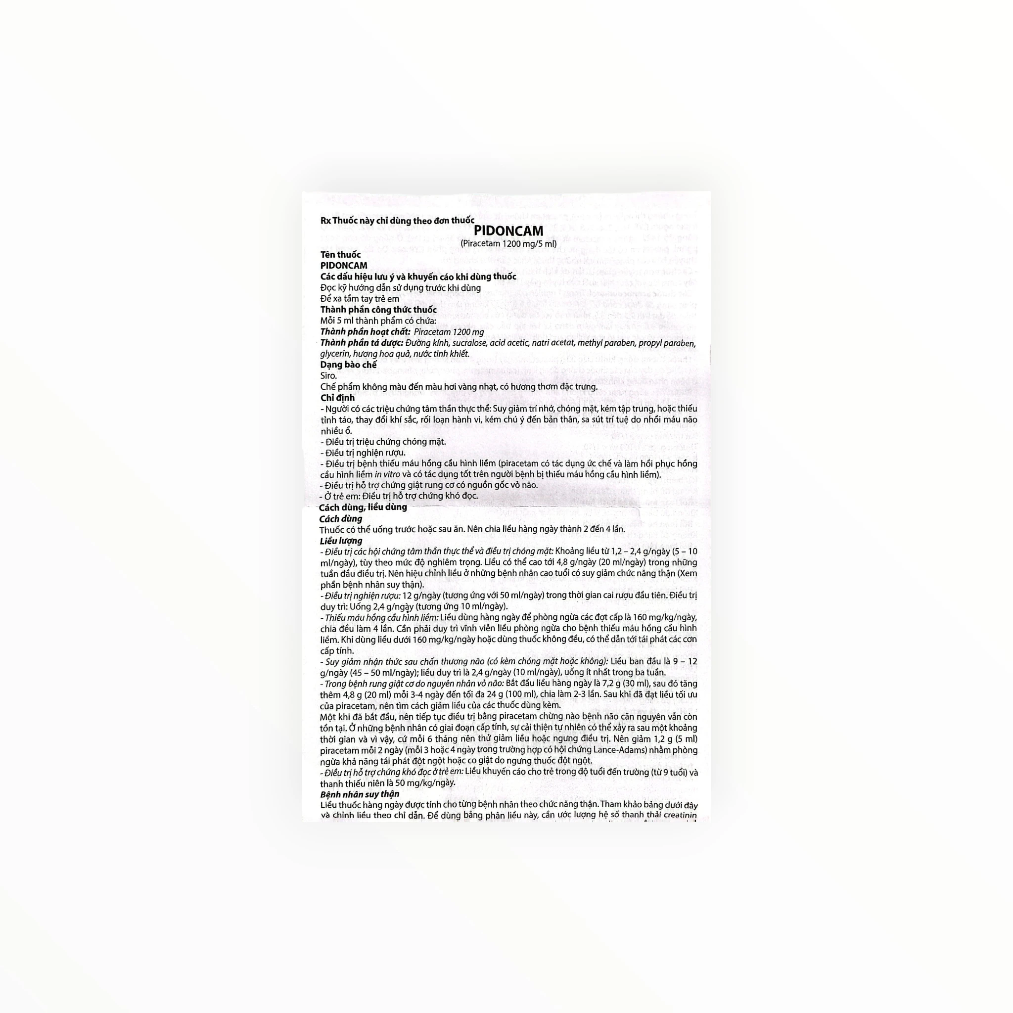 Thuốc Pidoncam Piracetam 1200 mg điều trị suy giảm trí nhớ, chóng mặt (Hộp 20 ống x 5 ml) 4 4 pidoncam