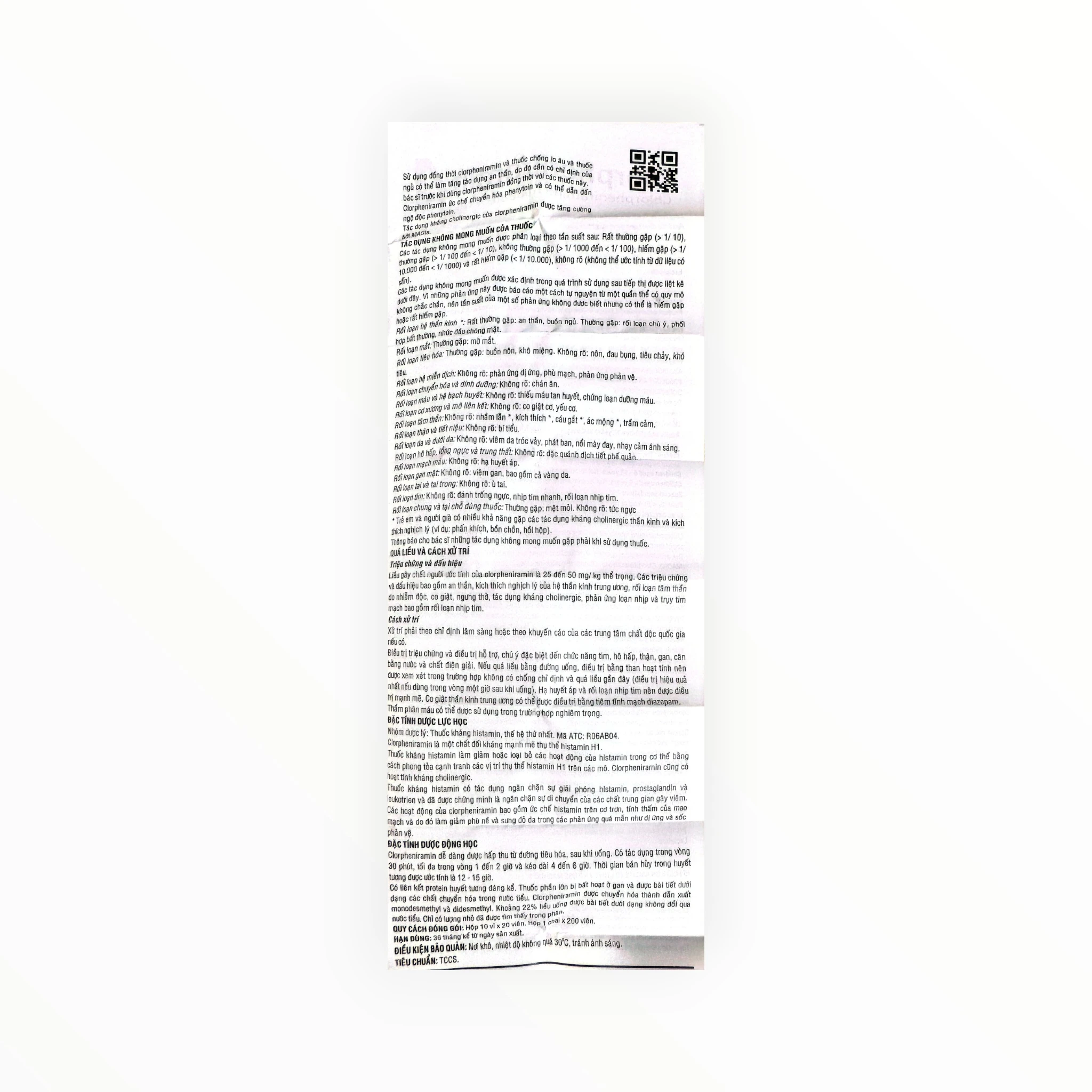 Thuốc Clorpheniramin 4mg Clorpheniramin maleat điều trị triệu chứng dị ứng (Hộp 10 vỉ x 20 viên) 5 5 Clorpheniramin 4