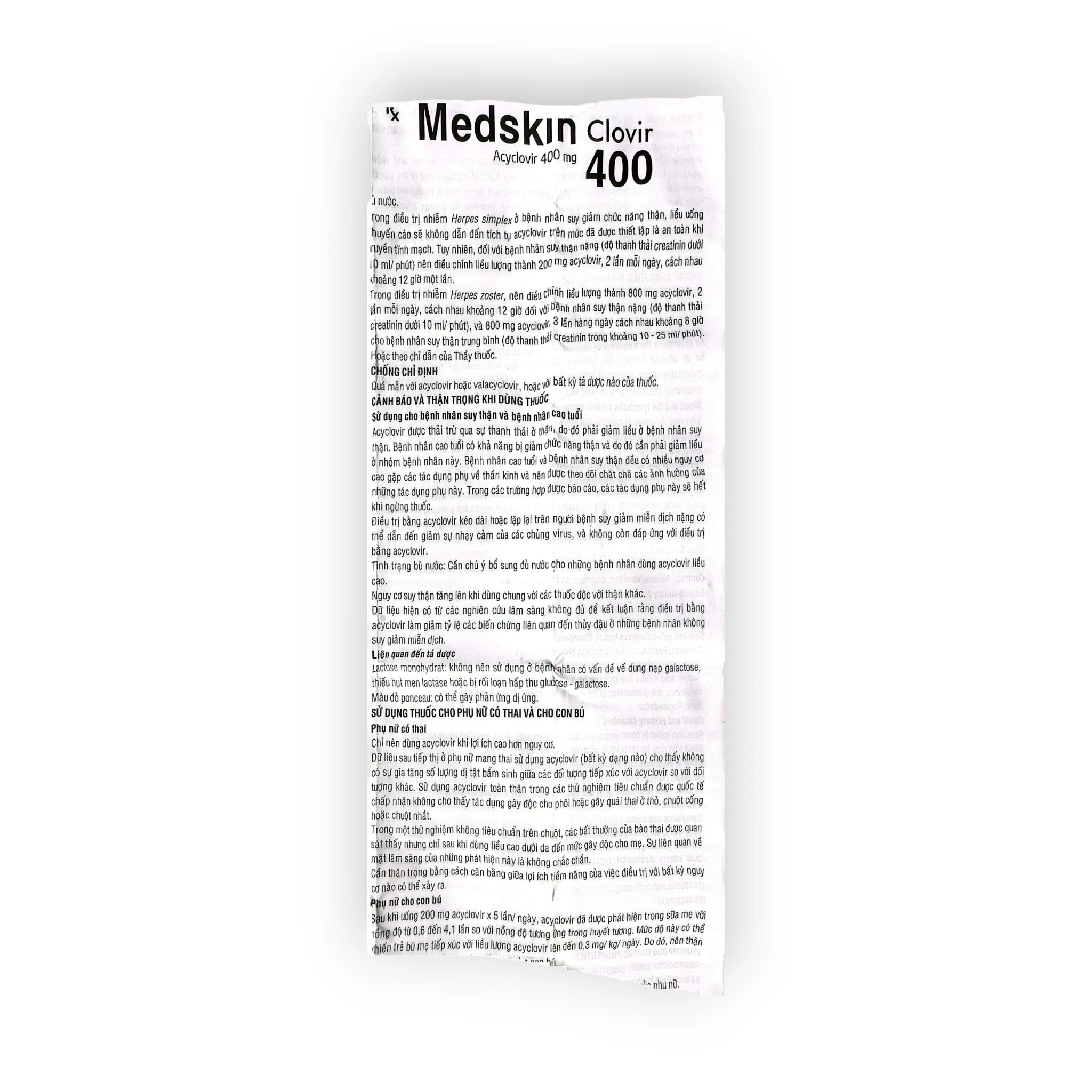Viên nén Medskin Clovir 400 Acyclovir 400 mg kháng virus Herpes simplex, dự phòng tái phát (Hộp 6 vỉ x 10 viên nén) 5 5 Medskin clovir 400