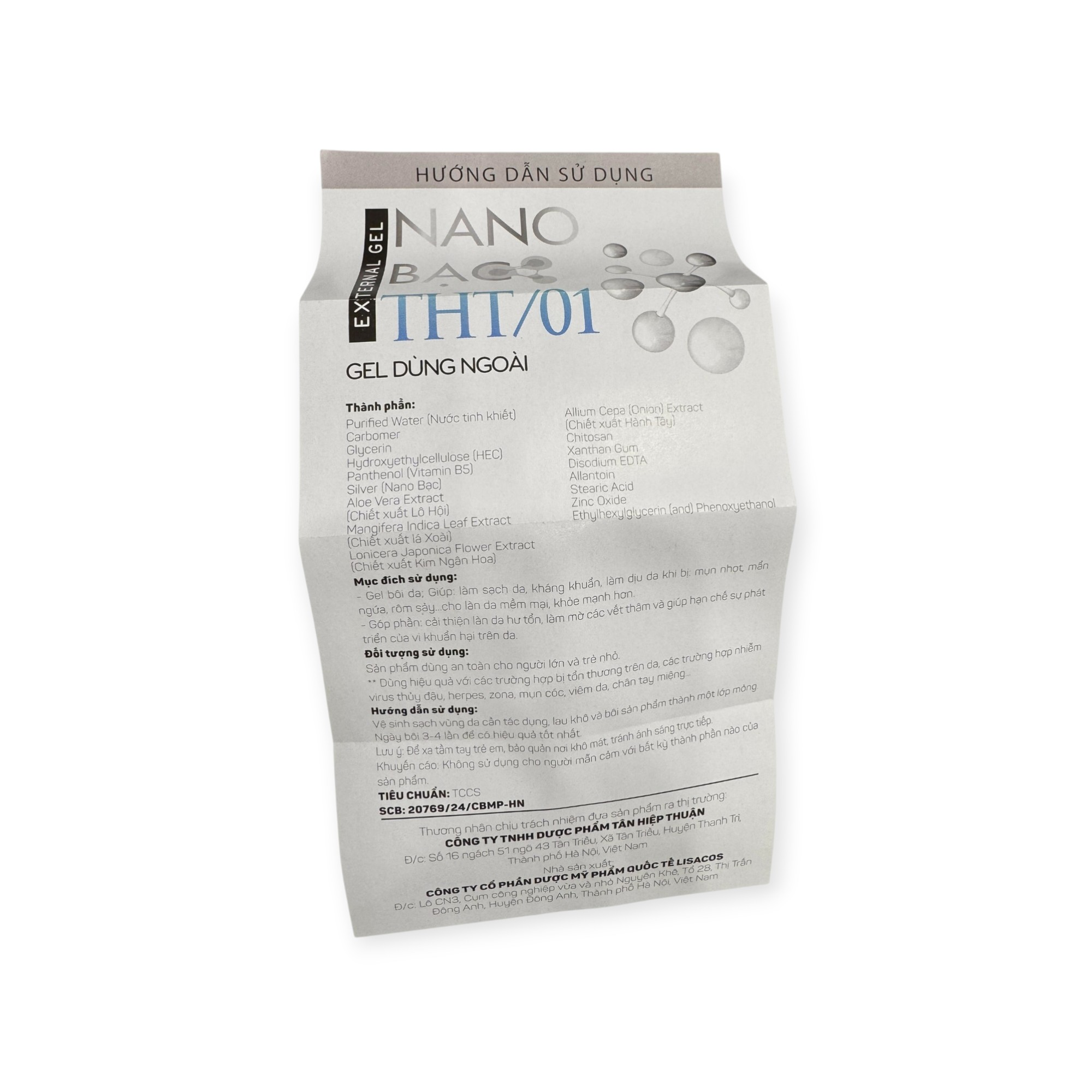 Gel Nano bạc THT/01 Nano bạc (Ag), Vitamin B5, Lô hội, Kẽm Oxyd, Hành Tây làm sạch da, kháng khuẩn, làm dịu mụn nhọt, mẩn ngứa, thủy đậu (Tuýp 20g) 5 5 Nano bạc tht