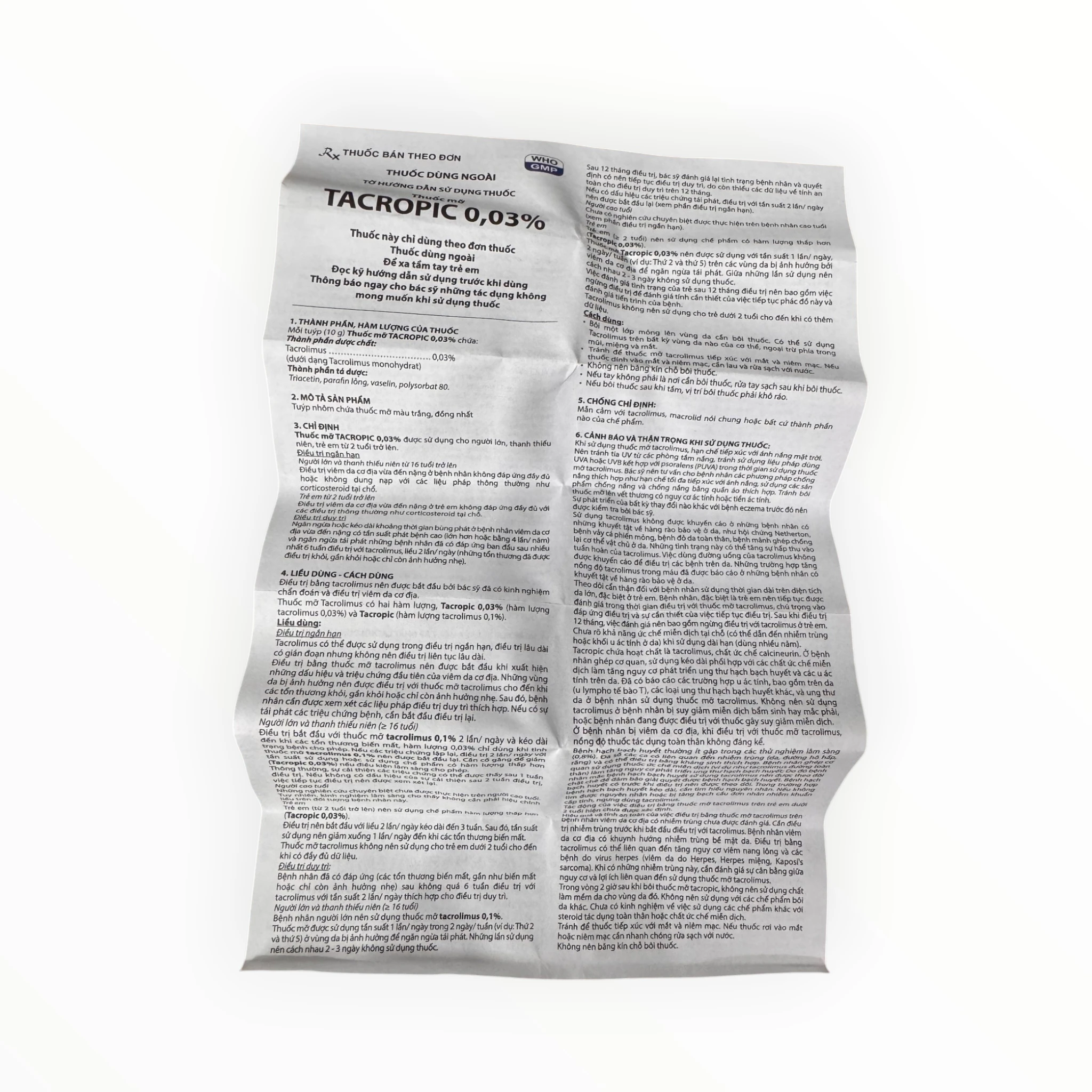 Thuốc mỡ Tacropic 0,03% Tacrolimus điều trị viêm da cơ địa mức độ vừa và nặng ở người lớn và trẻ em từ 2 tuổi (Tuýp 10g) 5 5 Tacropic 0.02 1.webp