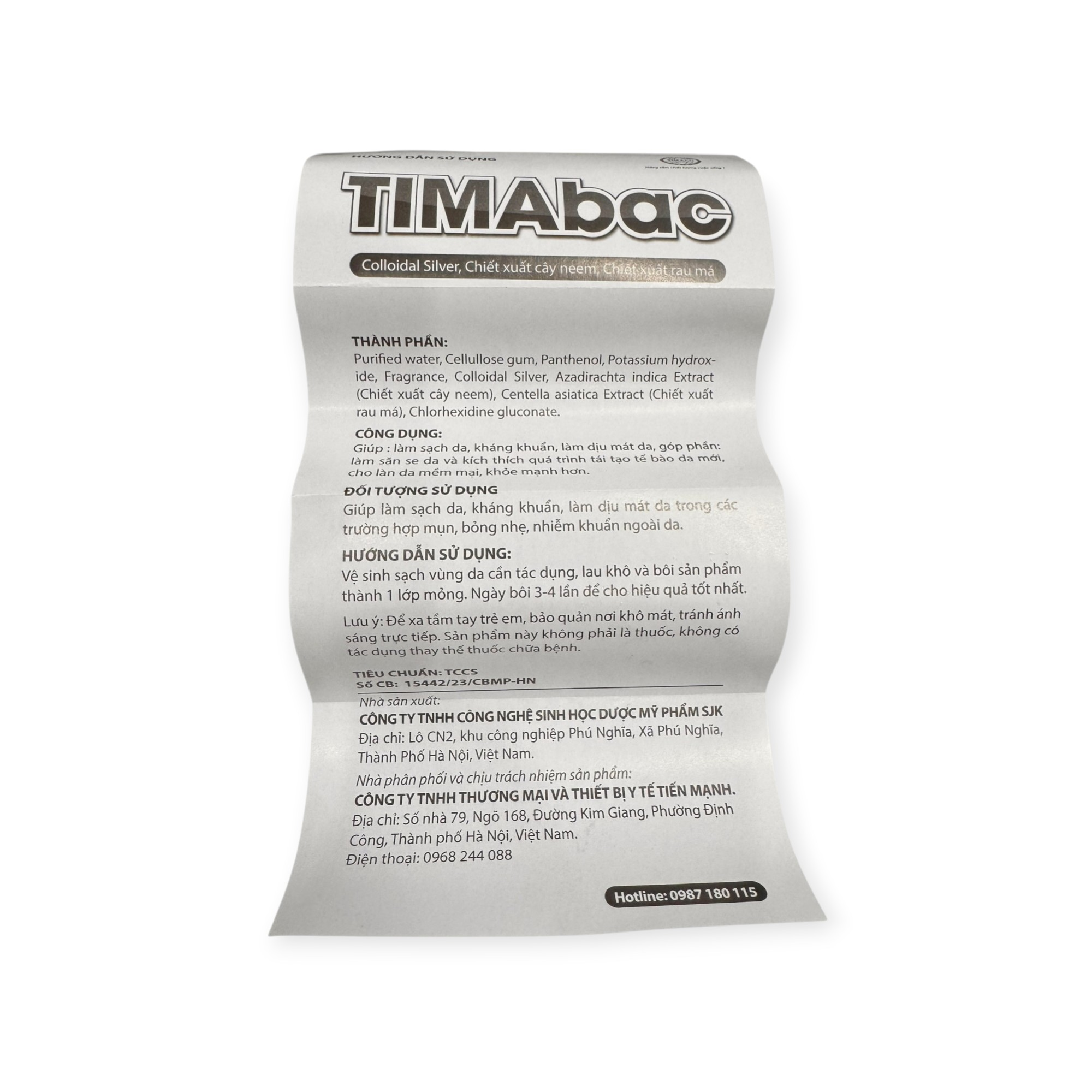 Gel Tima bạc (Timabac) Colloidal Silver, Neem, Rau má, Panthenol làm sạch da, kháng khuẩn, làm dịu mát da (Tuýp 25g) 5 5 Tima bạc