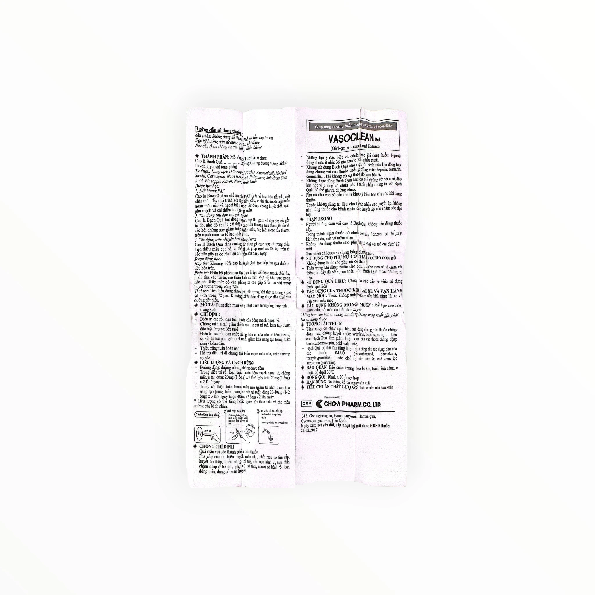 Thuốc Vasoclean Cao lá Bạch quả 20 mg cải thiện tuần hoàn máu não (Hộp 20 ống x 10 mL) 5 5 Vasoclean (Vasoclean)