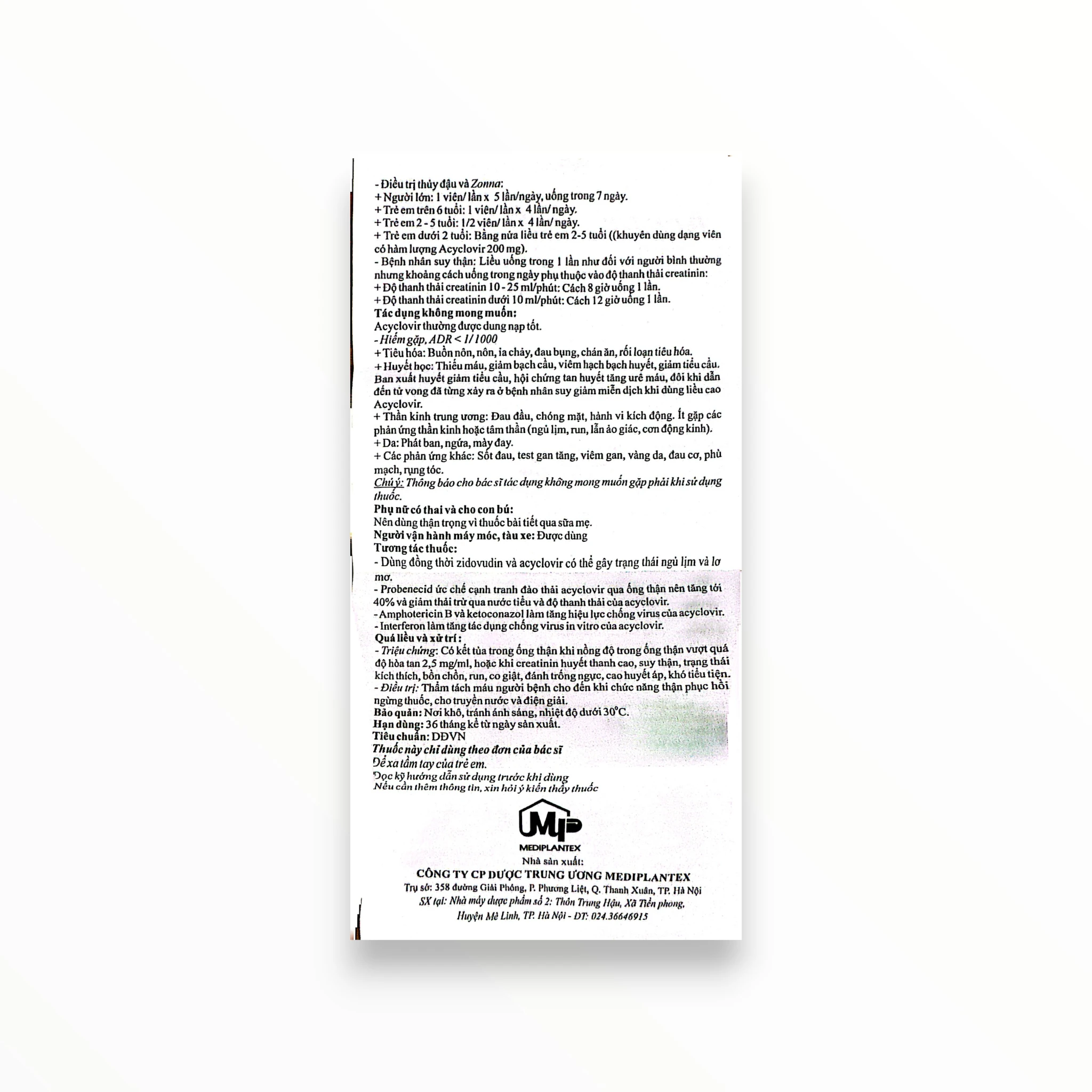 Viên nén Acycy 800 Acyclovir 800 mg kháng virus Herpes simplex, Herpes zoster, thủy đậu (Hộp 05 vỉ x 04 viên) 6 6 Acycy 800