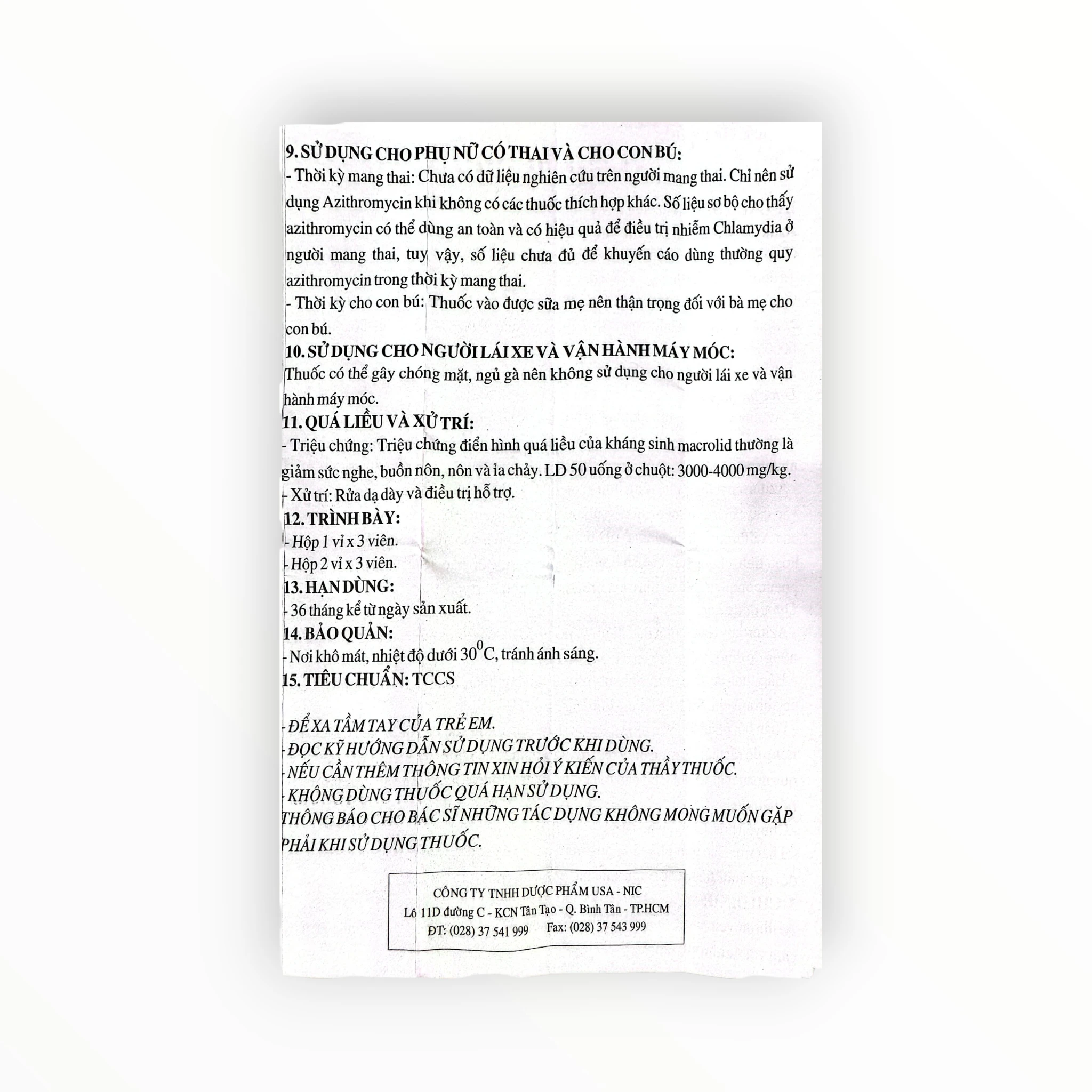 Viên nén bao phim Azitnic 500 Azithromycin 500mg kháng khuẩn macrolid, trị nhiễm khuẩn hô hấp, da, Chlamydia (Hộp 2 vỉ x 3 viên nén bao phim) 7 7 Azitnic 500