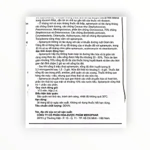 Viên nén bao phim Novomicine 3 Spiramycin 3.000.000 IU kháng khuẩn macrolid, trị nhiễm khuẩn hô hấp, dự phòng viêm màng não (Hộp 2 vỉ x 5 viên nén bao phim) 13 7 Novomicine 3