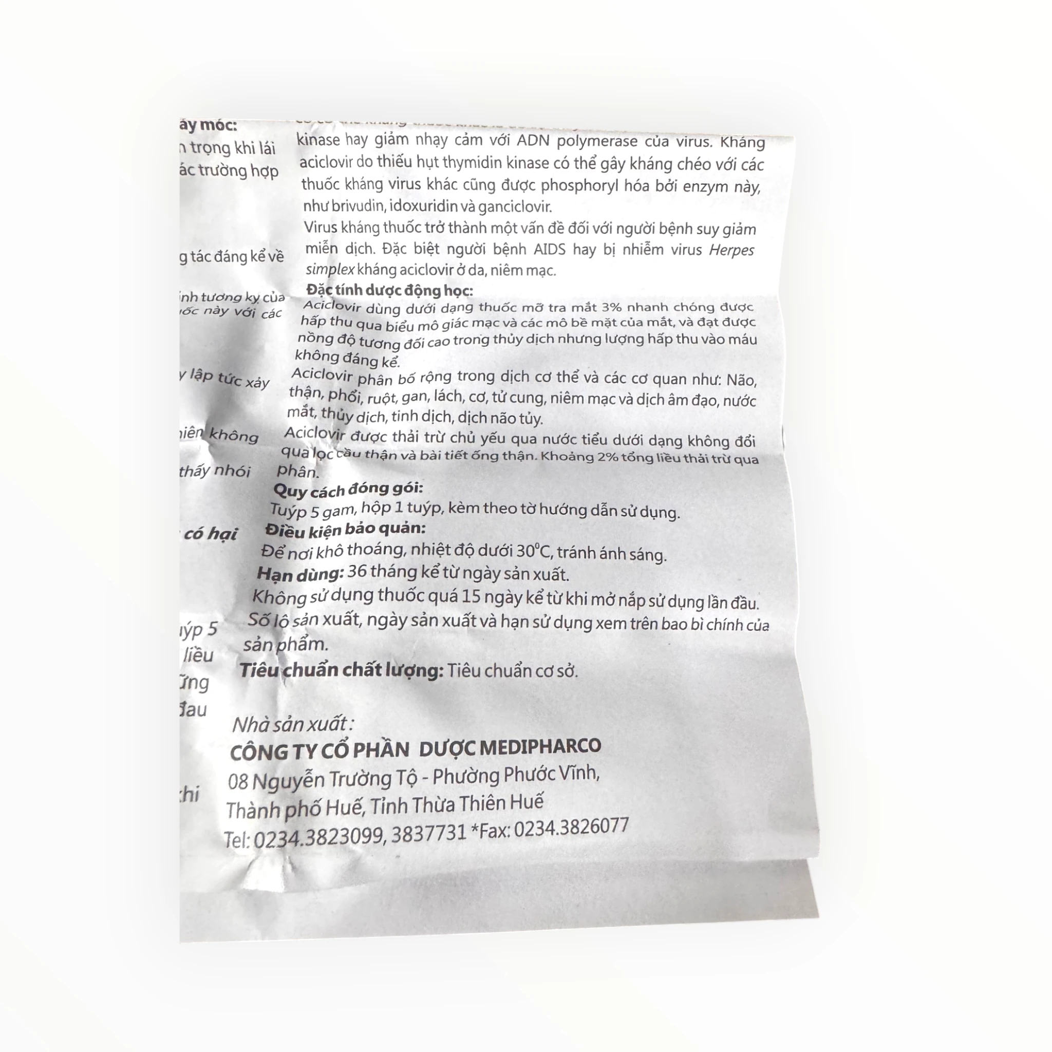 Thuốc mỡ tra mắt Mediclovir Aciclovir 3% (150mg) kháng virus Herpes, trị viêm giác mạc do Herpes simplex (Tuýp 5g) 8 8 Mediclovir