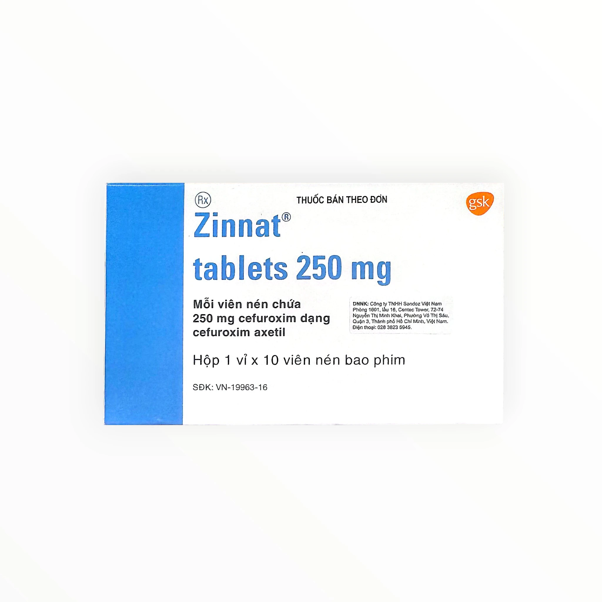 Thuốc Zinnat 250mg Cefuroxim axetil điều trị nhiễm khuẩn (Hộp 1 vỉ x 10 viên) 1 9 Zinnat 250mg 1