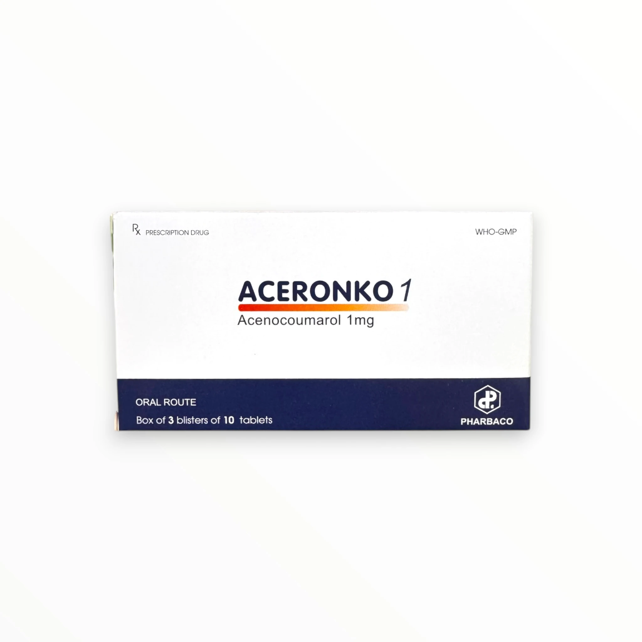 Viên nén Aceronko 1 Pharbaco Dự phòng và điều trị huyết khối tắc mạch (Hộp 3 vỉ x 10 viên nén) 1 Aceronko 1