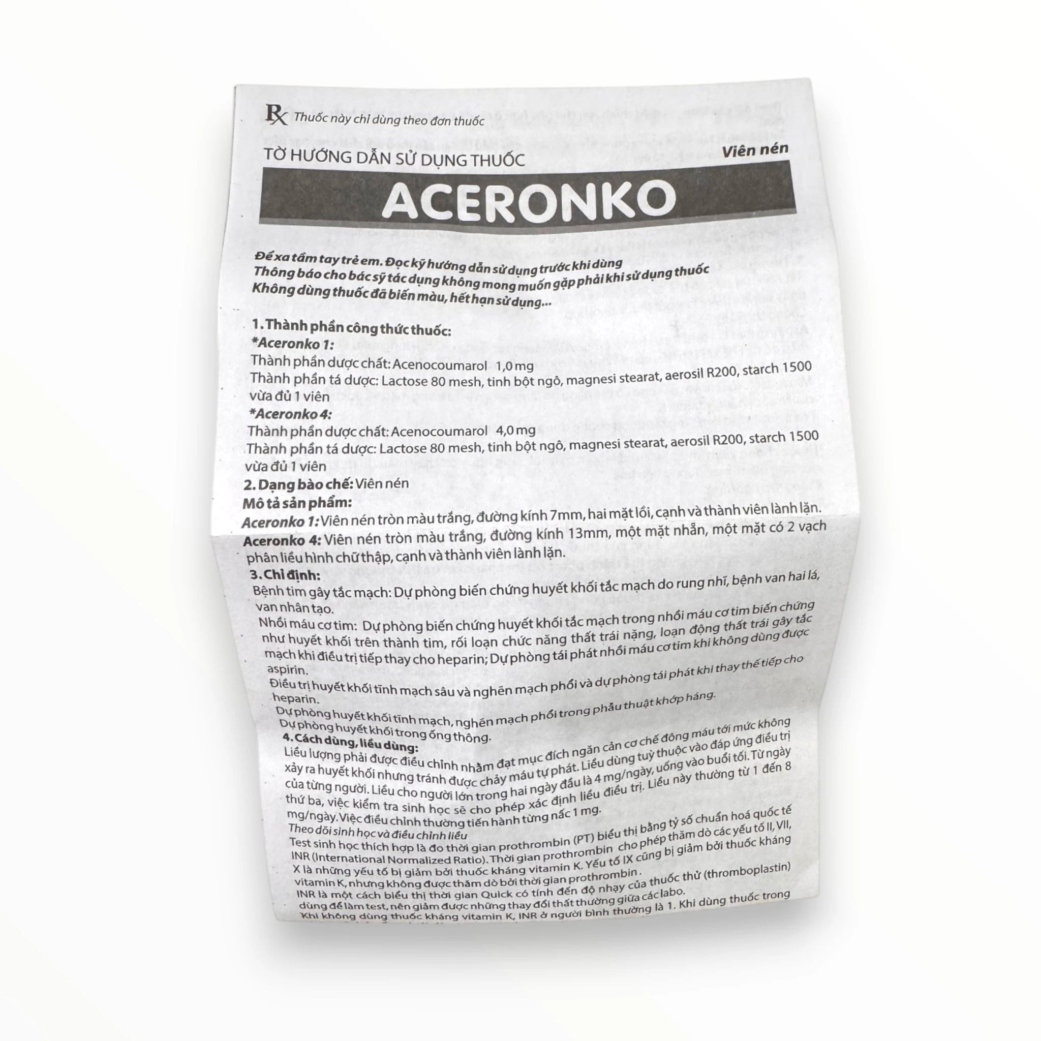 Viên nén Aceronko 1 Pharbaco Dự phòng và điều trị huyết khối tắc mạch (Hộp 3 vỉ x 10 viên nén) 5 Aceronko 1 (5)