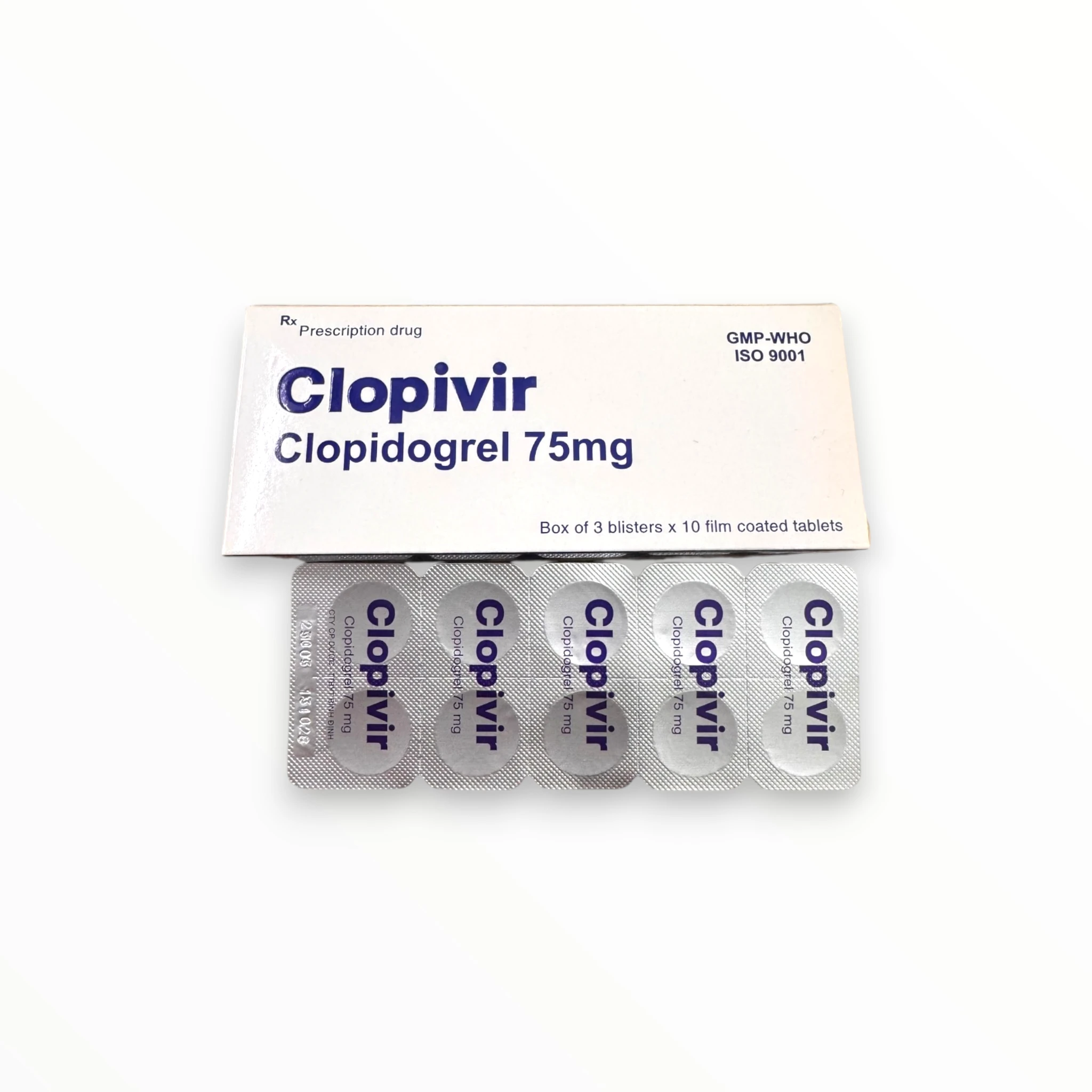Viên nén bao phim Clopivir Bidiphar Dự phòng biến cố huyết khối do xơ vữa động mạch (Hộp 3 vỉ x 10 viên nén bao phim) 4 Clopivir (4)