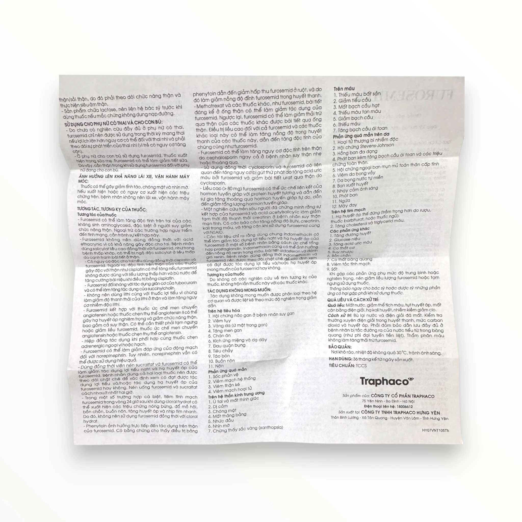 Viên nén Furosemid 40mg Traphaco Điều trị phù (suy tim, xơ gan, bệnh thận), tăng huyết áp (Hộp 2 vỉ x 20 viên nén) 5 Furosemid 40mg (5)