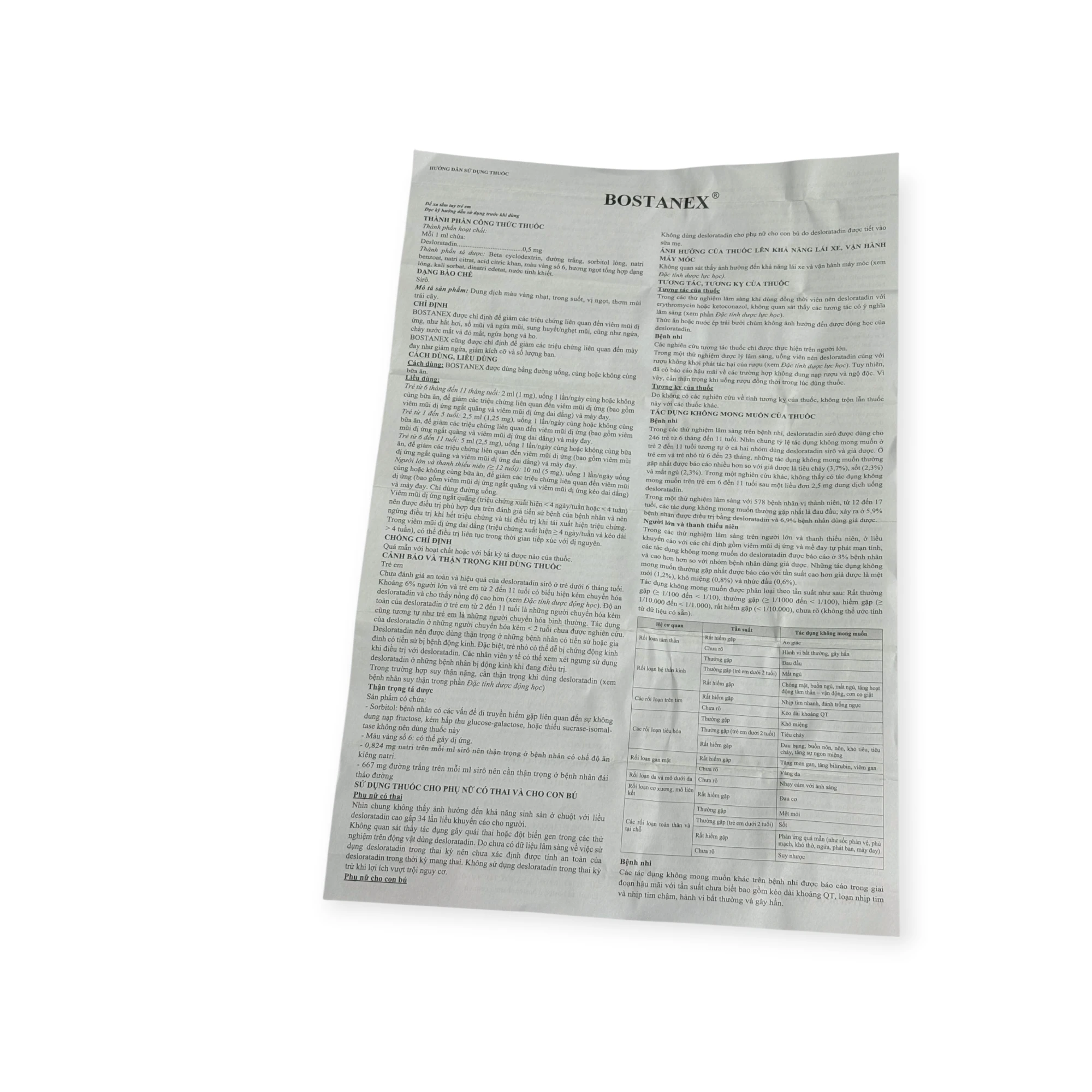Siro Bostanex Boston Vietnam (Desloratadin 0,5 mg/ml) điều trị viêm mũi dị ứng, mày đay (Hộp 1 chai 60ml) 2 Siro Bostanex Boston Vietnam (Desloratadin 0,5 mg/ml) điều trị viêm mũi dị ứng, mày đay (Hộp 1 chai 60ml) - Ảnh 2