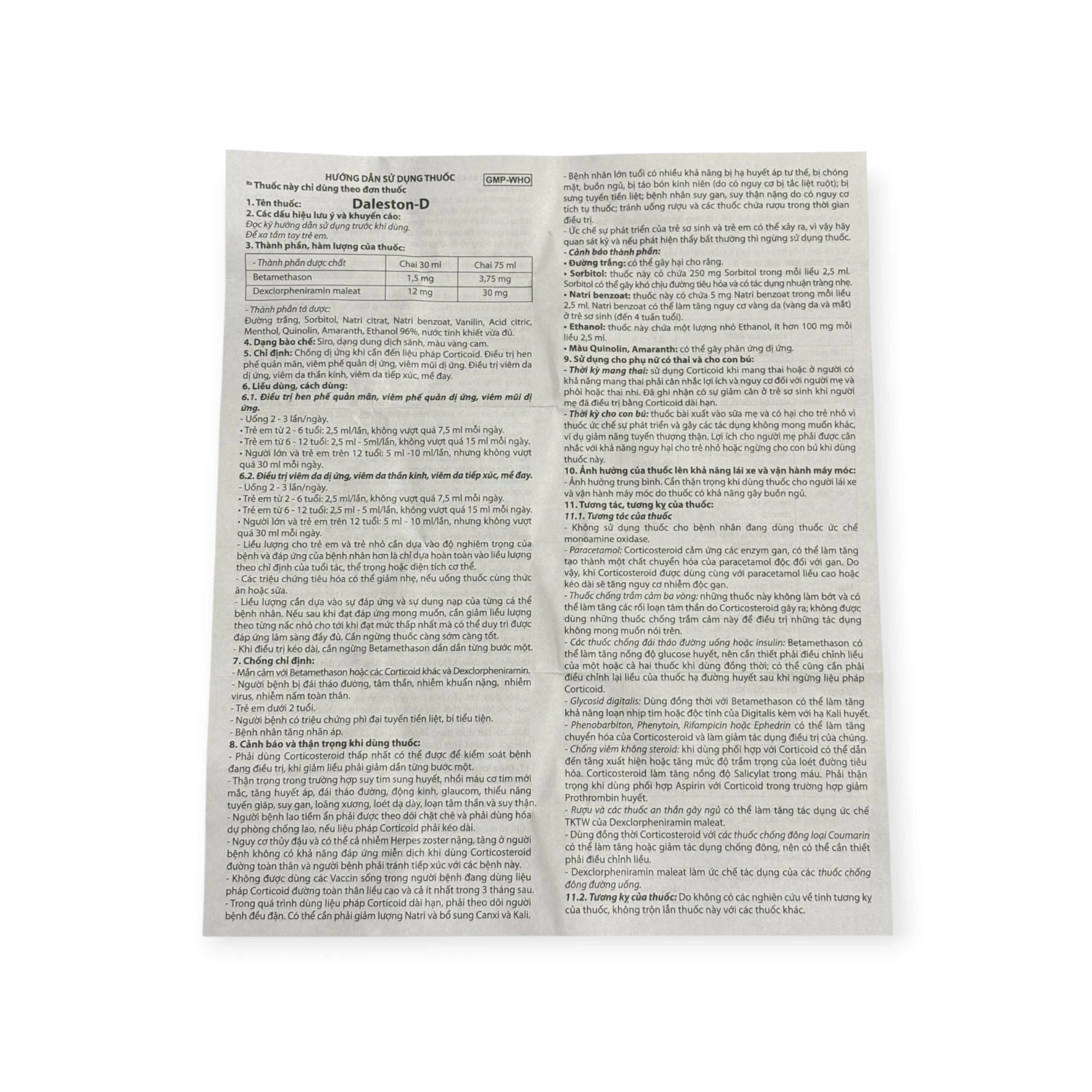 Siro Daleston-D Dược Hà Nam (Betamethason, Dexclorpheniramin) chống dị ứng, hen phế quản (Hộp 1 chai 75ml) 4 Siro Daleston-D Dược Hà Nam (Betamethason, Dexclorpheniramin) chống dị ứng, hen phế quản (Hộp 1 chai 75ml) - Ảnh 4