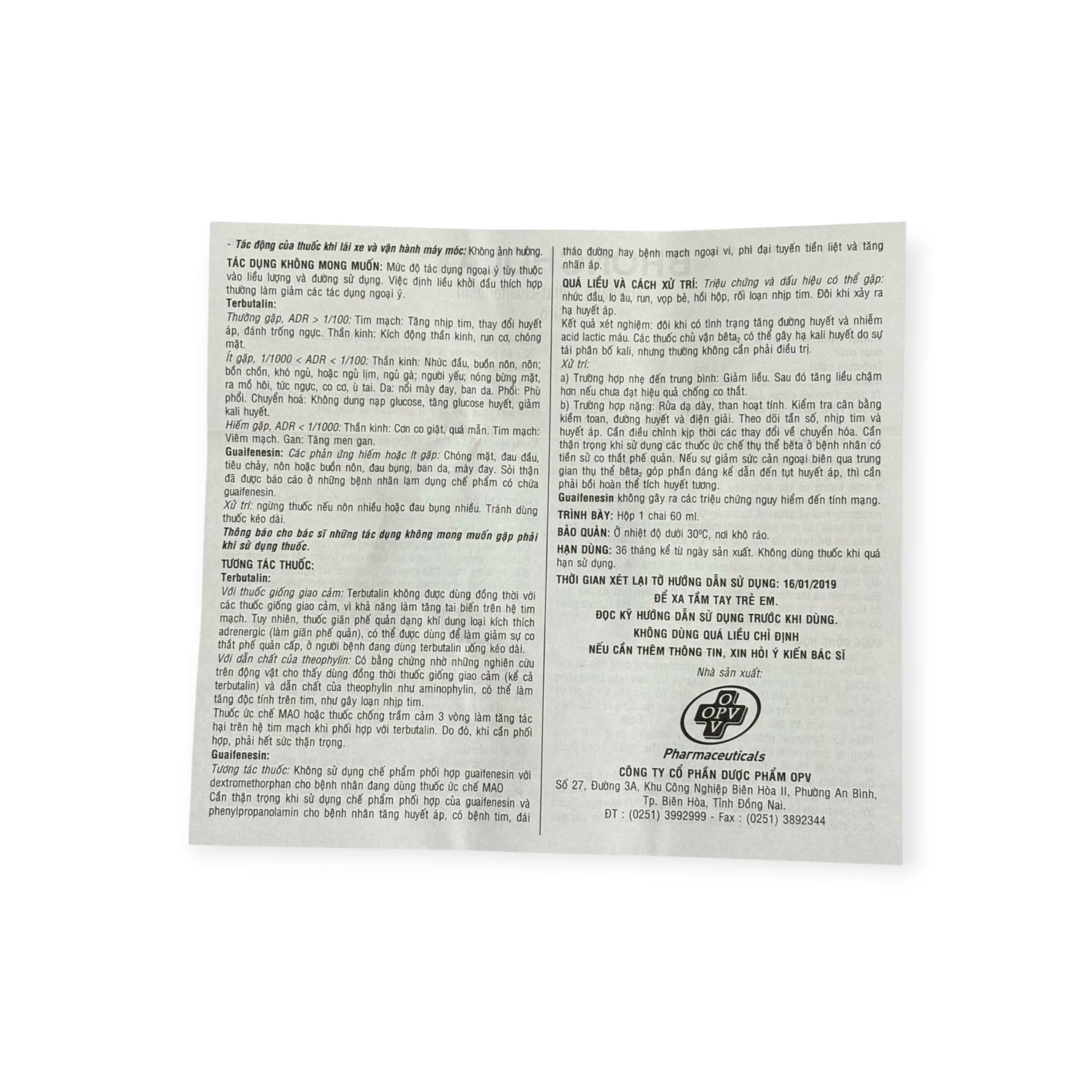 Siro Broncholax OPV (Terbutalin sulfat, Guaifenesin) trị ho do co thắt phế quản (Hộp 1 chai 60ml) 7 Siro Broncholax OPV (Terbutalin sulfat, Guaifenesin) trị ho do co thắt phế quản (Hộp 1 chai 60ml) - Ảnh 7