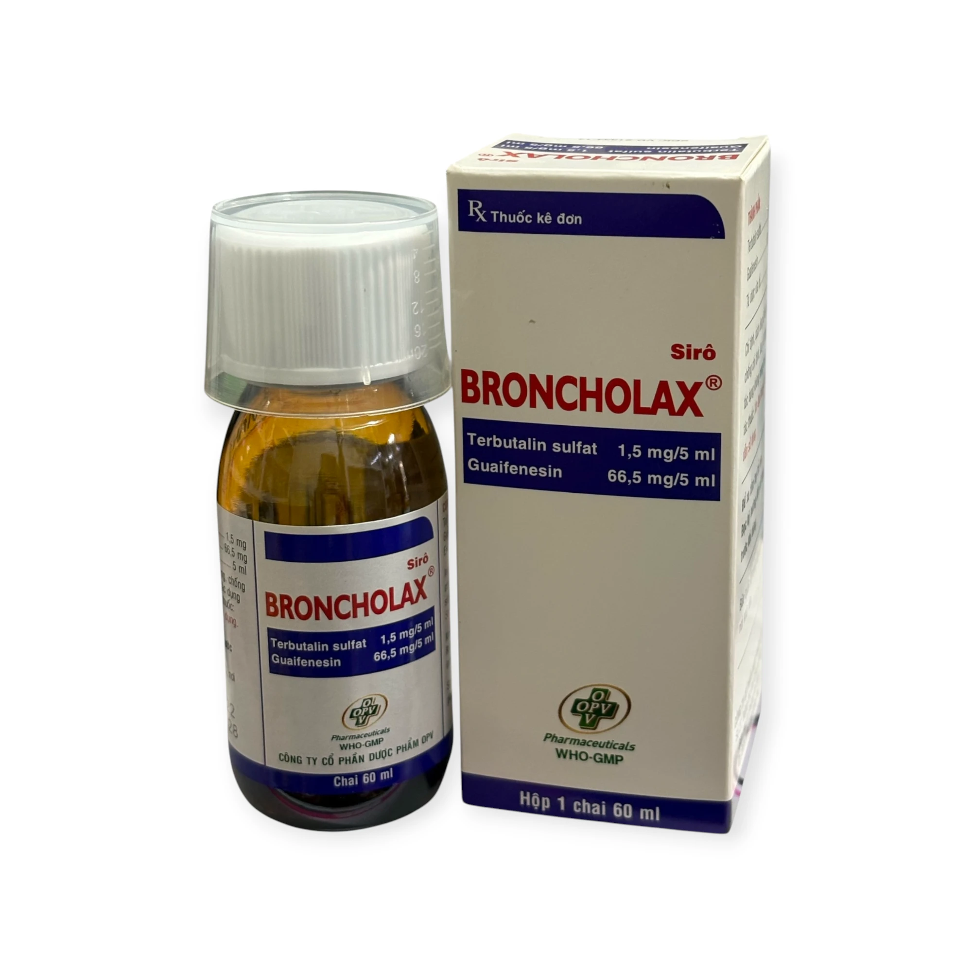 Siro Broncholax OPV (Terbutalin sulfat, Guaifenesin) trị ho do co thắt phế quản (Hộp 1 chai 60ml) 1 Broncholax