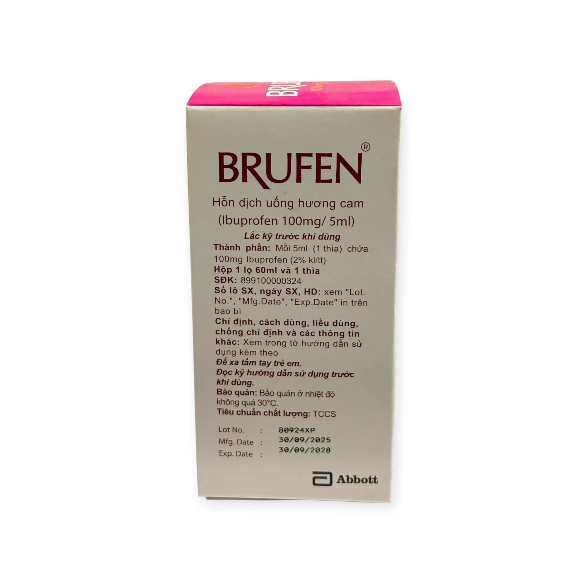 Hỗn dịch uống Brufen Abbott (Ibuprofen 100mg/5ml) hạ sốt, giảm đau (Hộp 1 lọ 60ml) 2 Hỗn dịch uống Brufen Abbott (Ibuprofen 100mg/5ml) hạ sốt, giảm đau (Hộp 1 lọ 60ml) - Ảnh 2