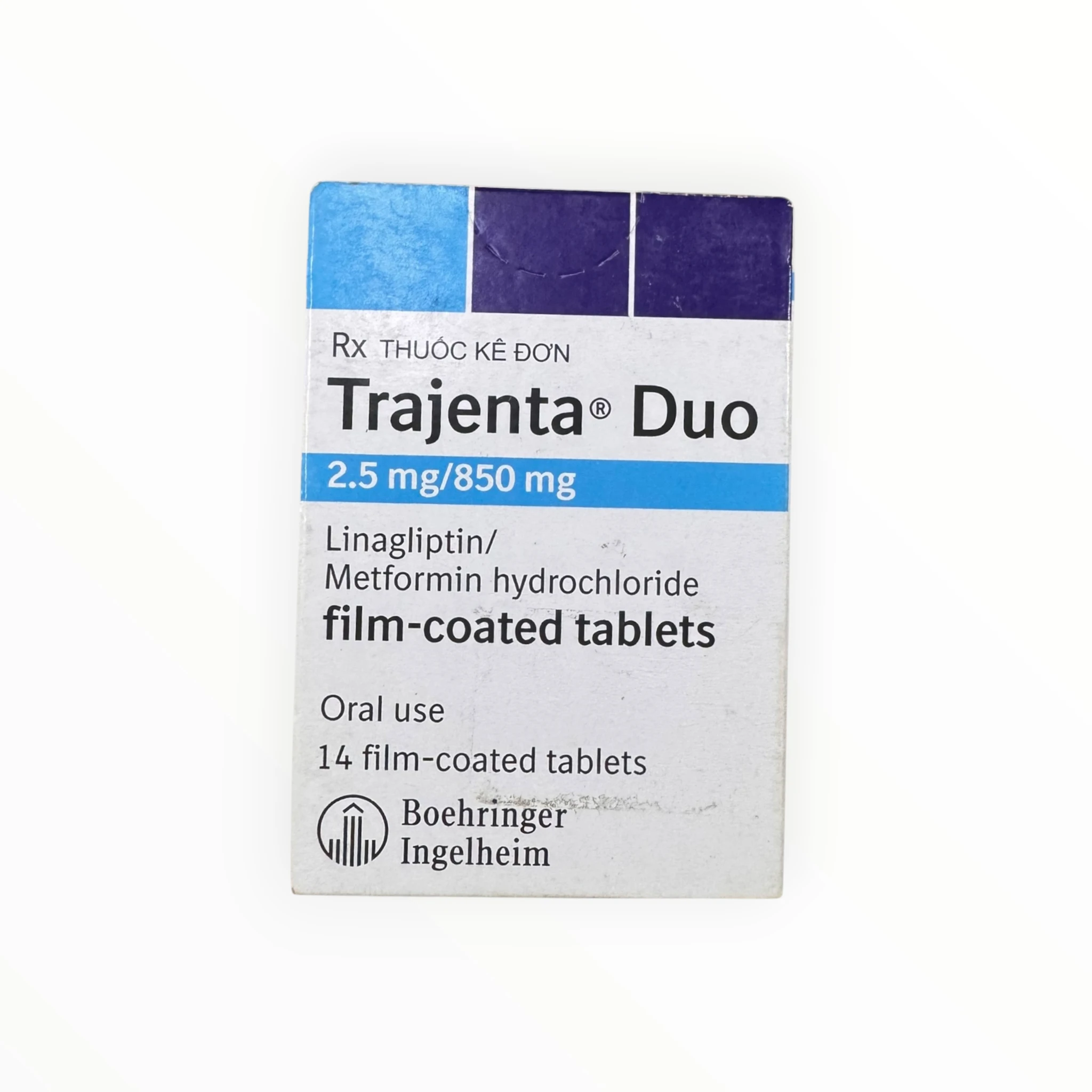 Viên nén bao phim Trajenta Duo 2.5mg/850mg Boehringer Ingelheim Điều trị đái tháo đường type 2 (Hộp 1 lọ 14 viên nén bao phim) 1 IMG 0394 Photoroom
