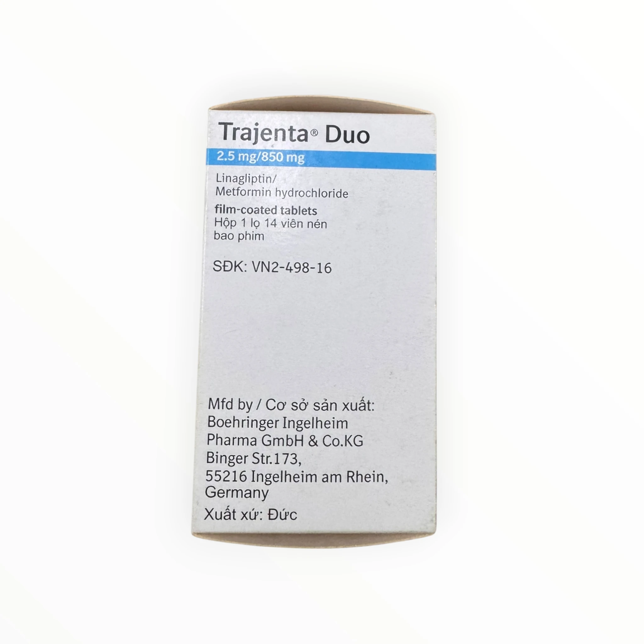 Viên nén bao phim Trajenta Duo 2.5mg/850mg Boehringer Ingelheim Điều trị đái tháo đường type 2 (Hộp 1 lọ 14 viên nén bao phim) 4 IMG 0397 Photoroom