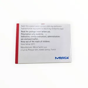 Alternative view of Viên nén bao phim Glucophage 850mg Metformin hydrochloride 850mg Merck điều trị tiểu đường (Hộp 05 vỉ x 20 viên nén bao phim)