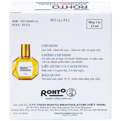 Thuốc nhỏ mắt Rohto Antibacterial dùng trong lẹo mắt, viêm kết mạc, viêm mí mắt, ngứa mắt (13ml) 3 Thuốc nhỏ mắt Rohto Antibacterial dùng trong lẹo mắt, viêm kết mạc, viêm mí mắt, ngứa mắt (13ml) - Ảnh 3