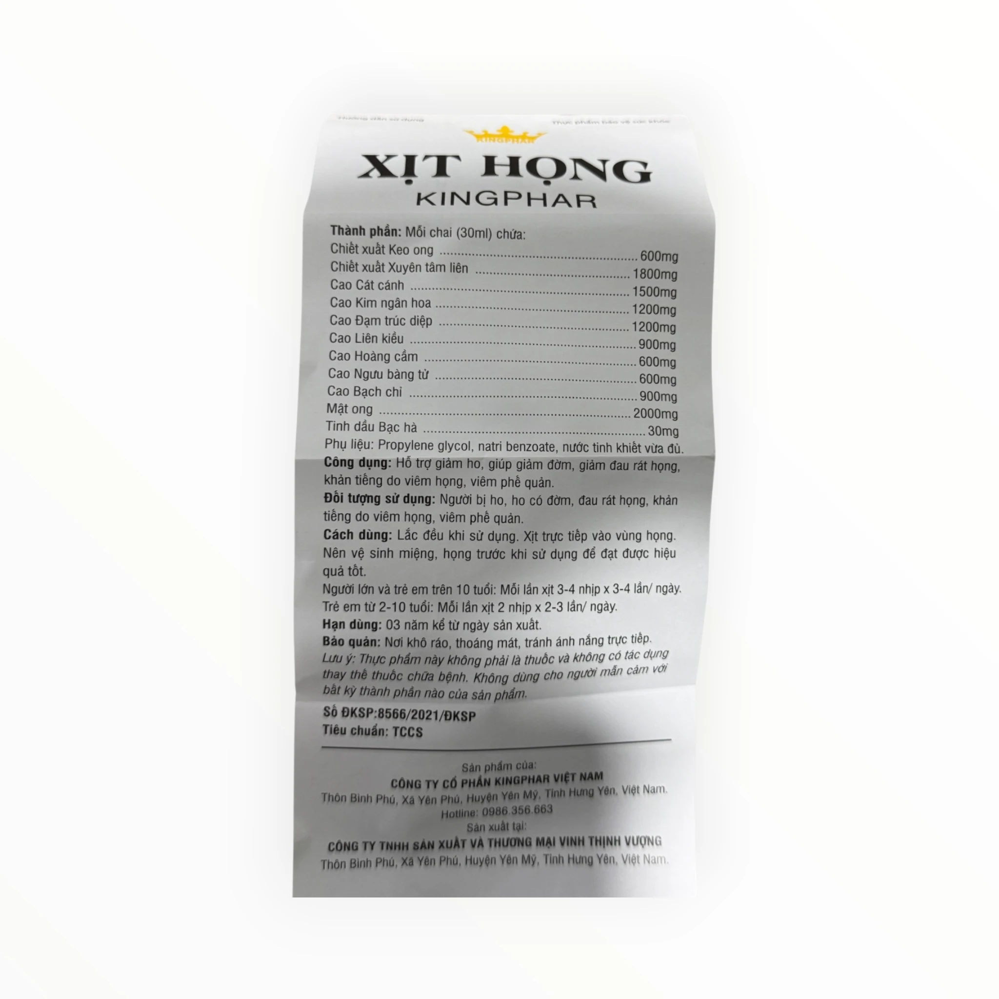 Dung dịch xịt họng Kingphar Chiết xuất Keo ong, Xuyên tâm liên, Cao Cát cánh Hỗ trợ giảm ho, giảm đờm (Chai 30 ml) 3 Kingphar 3