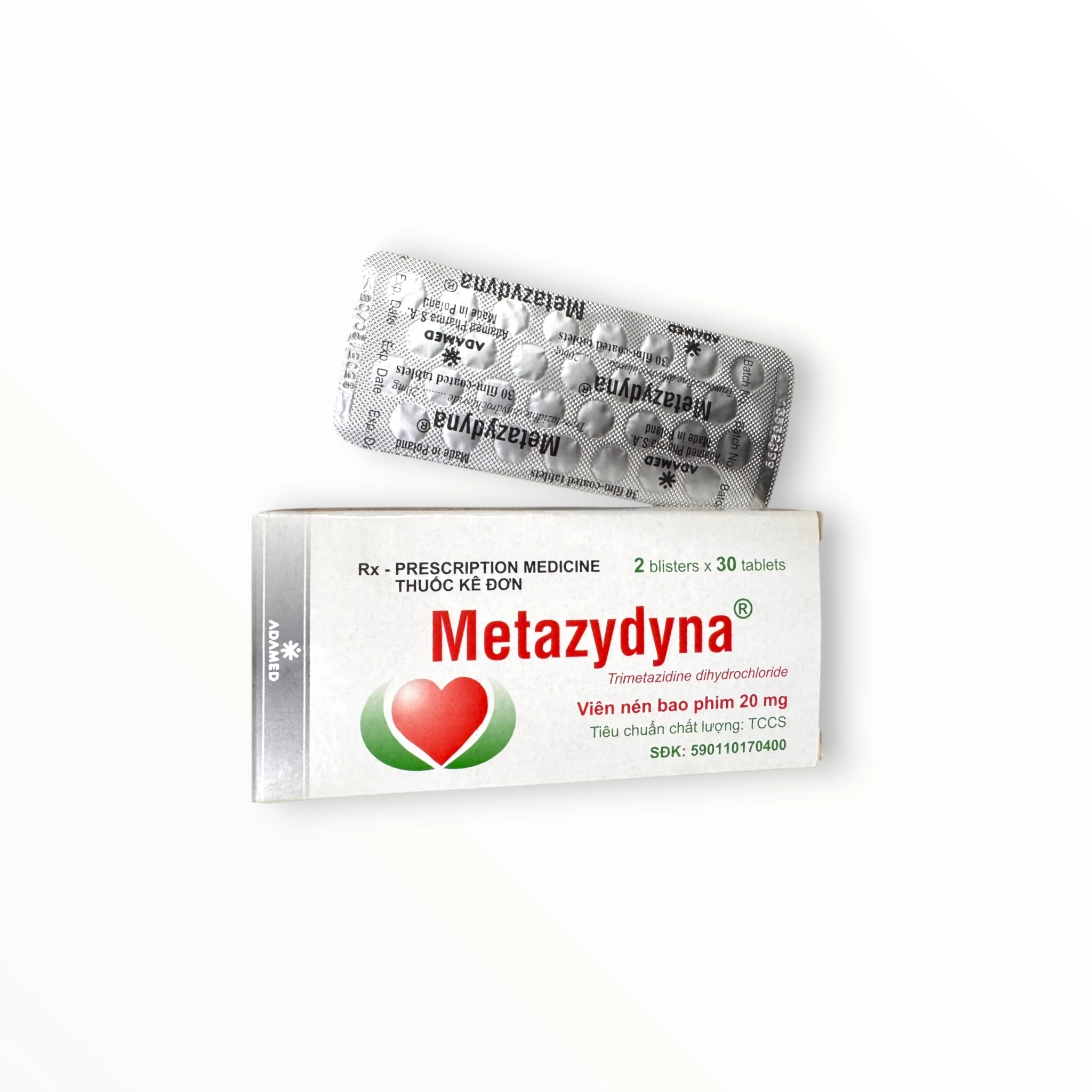 Viên nén bao phim Metazydyna 20mg Adamed Điều trị bổ trợ đau thắt ngực ổn định (Hộp 2 vỉ x 30 viên nén bao phim) 3 Metazydyna (3)