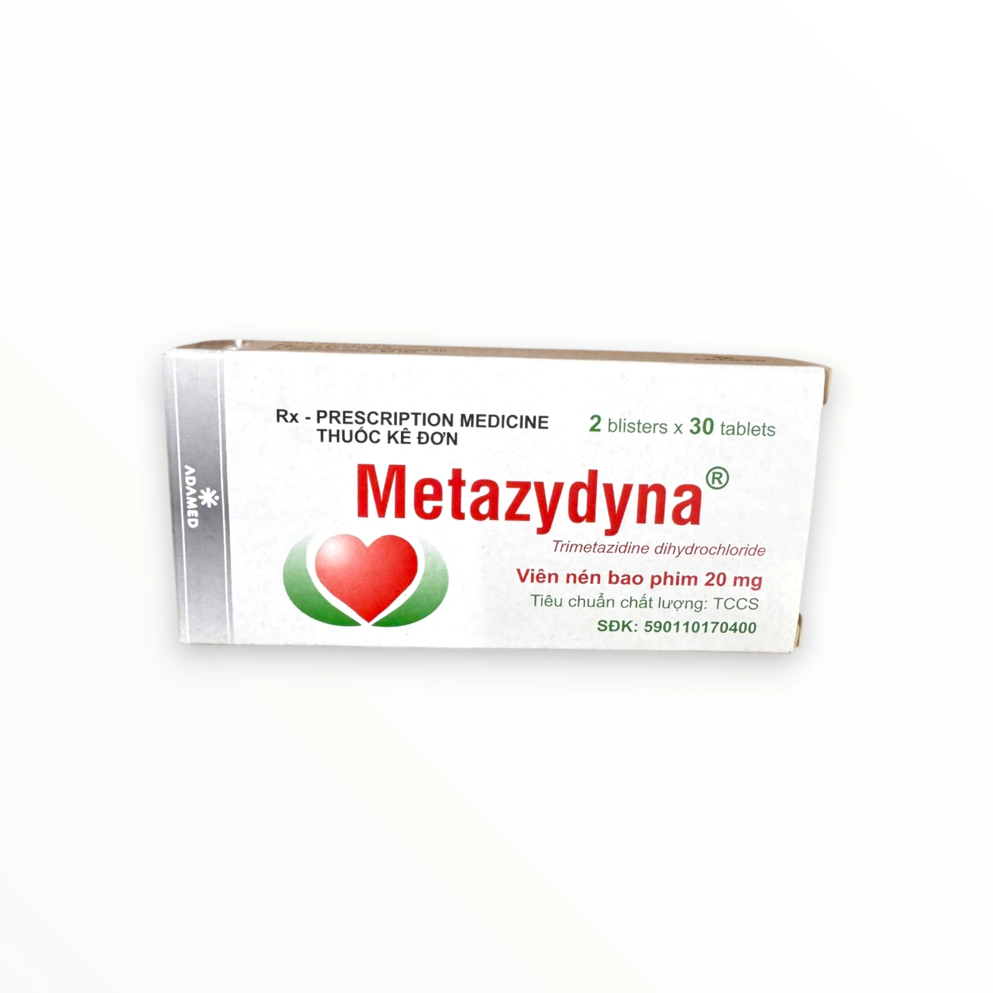 Viên nén bao phim Metazydyna 20mg Adamed Điều trị bổ trợ đau thắt ngực ổn định (Hộp 2 vỉ x 30 viên nén bao phim) 1 Metazydyna