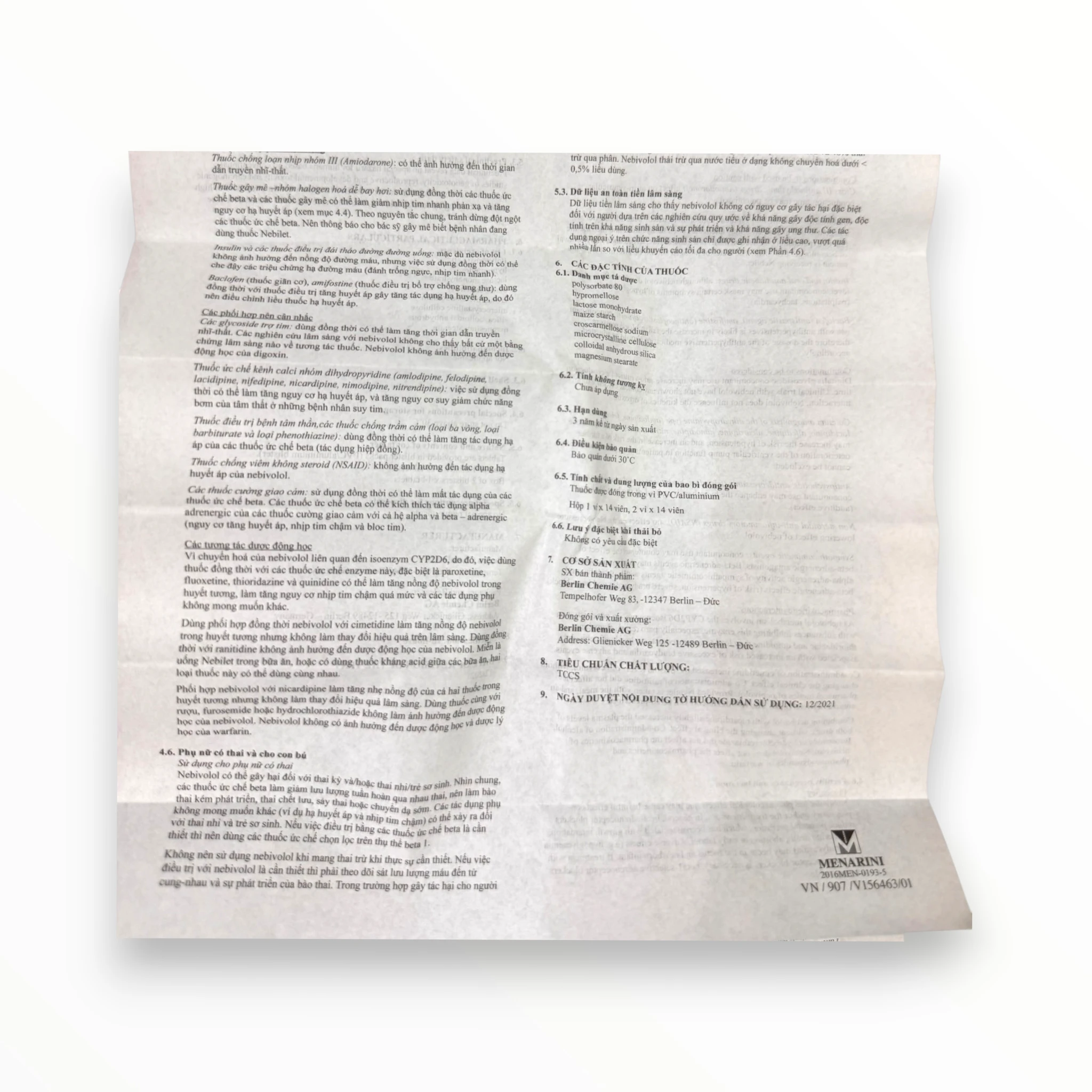 Viên nén Nebilet 5mg Menarini Điều trị tăng huyết áp, suy tim mạn tính (Hộp 1 vỉ x 14 viên nén) 6 Nebilet (6)