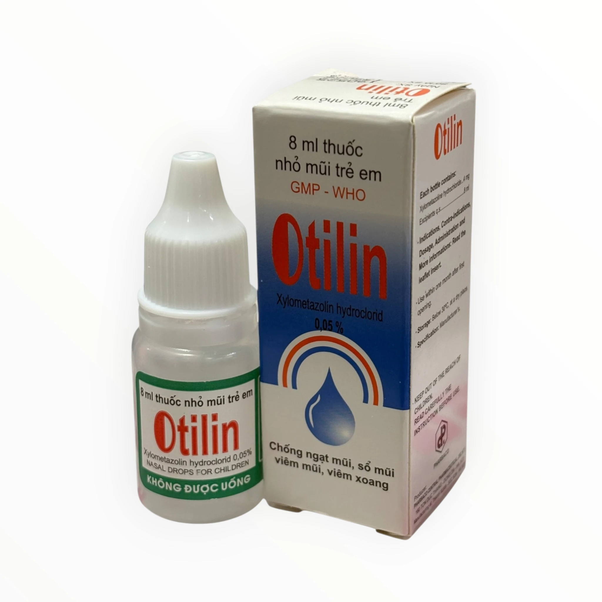 Thuốc nhỏ mũi, xịt mũi Otilin Xylometazolin hydroclorid 0,05% Chống ngạt mũi, sổ mũi (Hộp 1 lọ 8 ml (nhỏ mũi hoặc xịt mũi)) 1 Otilin 1