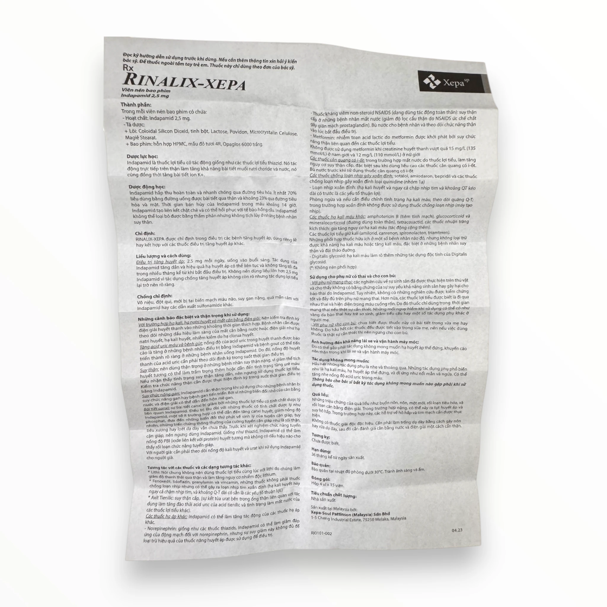 Viên nén bao phim Rinalix-Xepa 2.5mg Xepa-Soul Pattinson Điều trị tăng huyết áp (Hộp 4 vỉ x 15 viên nén bao phim) 4 Rinalix xepa (4)