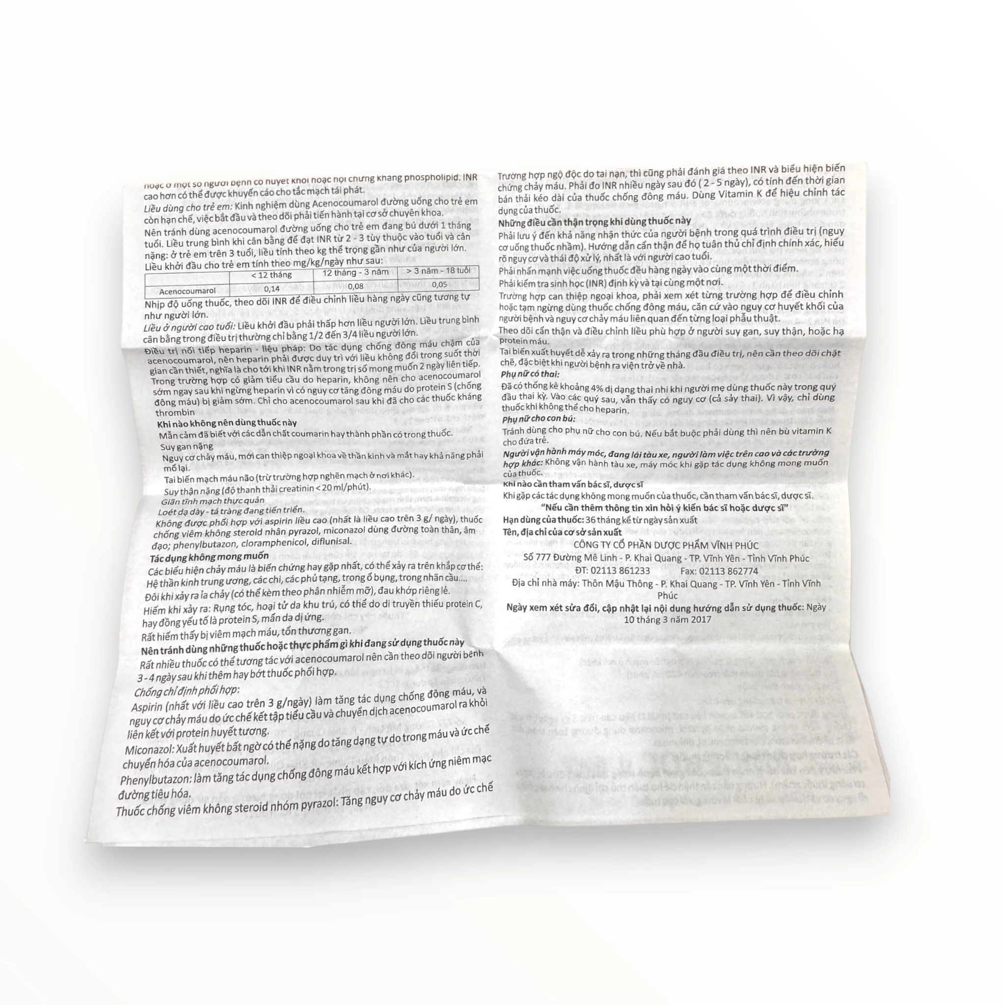 Viên nén Vincerol 4mg dự phòng và điều trị huyết khối tắc mạch, kháng đông (Hộp 10 vỉ x 10 viên nén) 4 Vincerol 4mg (4)