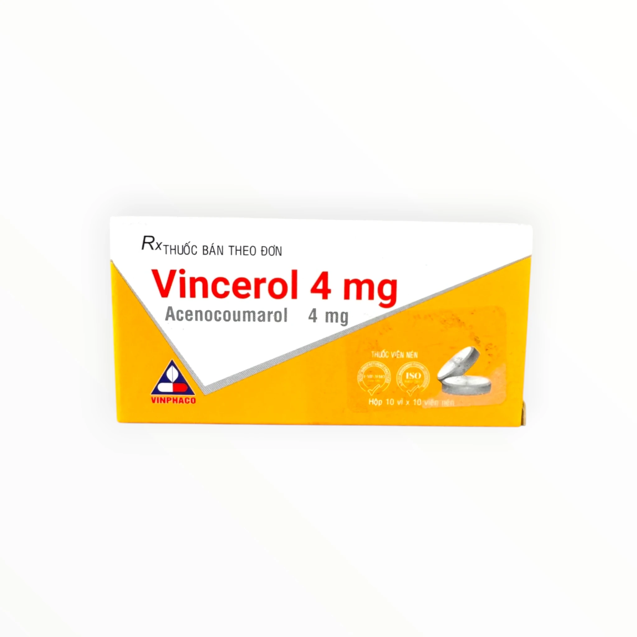 Viên nén Vincerol 4mg dự phòng và điều trị huyết khối tắc mạch, kháng đông (Hộp 10 vỉ x 10 viên nén) 1 Vincerol 4mg