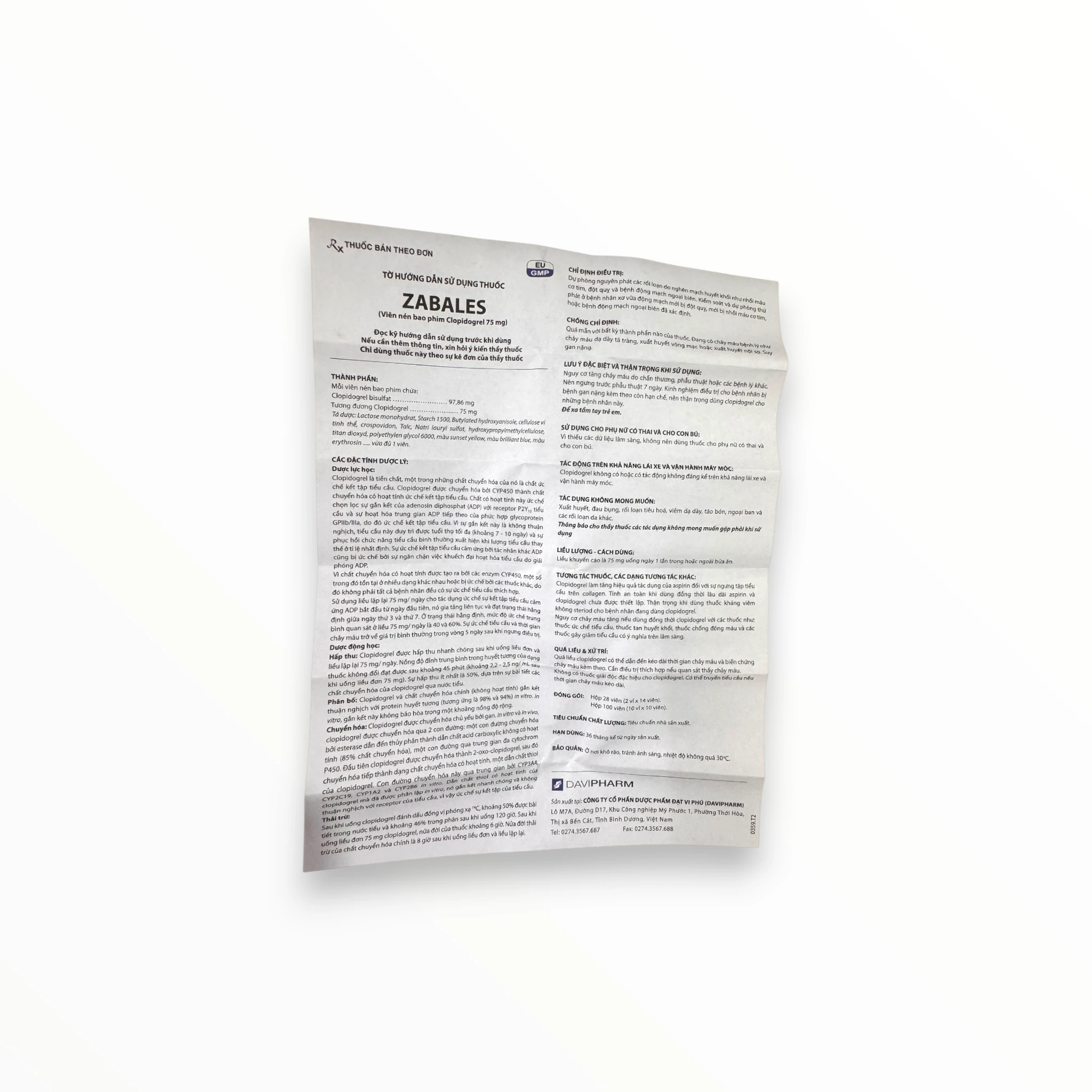 Viên nén bao phim Zabales 75mg DAVIPHARM Dự phòng nhồi máu cơ tim, đột quỵ, bệnh mạch máu ngoại biên (Hộp 2 vỉ x 14 viên nén bao phim) 5 Zabales 75mg (5)