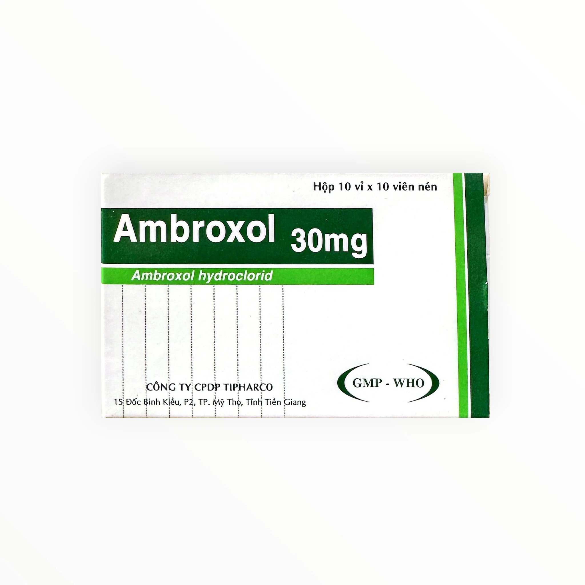 Thuốc Ambroxol 30mg Tipharco trị rối loạn tiết dịch phế quản (Hộp 10 vỉ x 10 viên) 1 Thuốc Ambroxol 30mg Tipharco trị rối loạn tiết dịch phế quản (Hộp 10 vỉ x 10 viên) - hộp 1