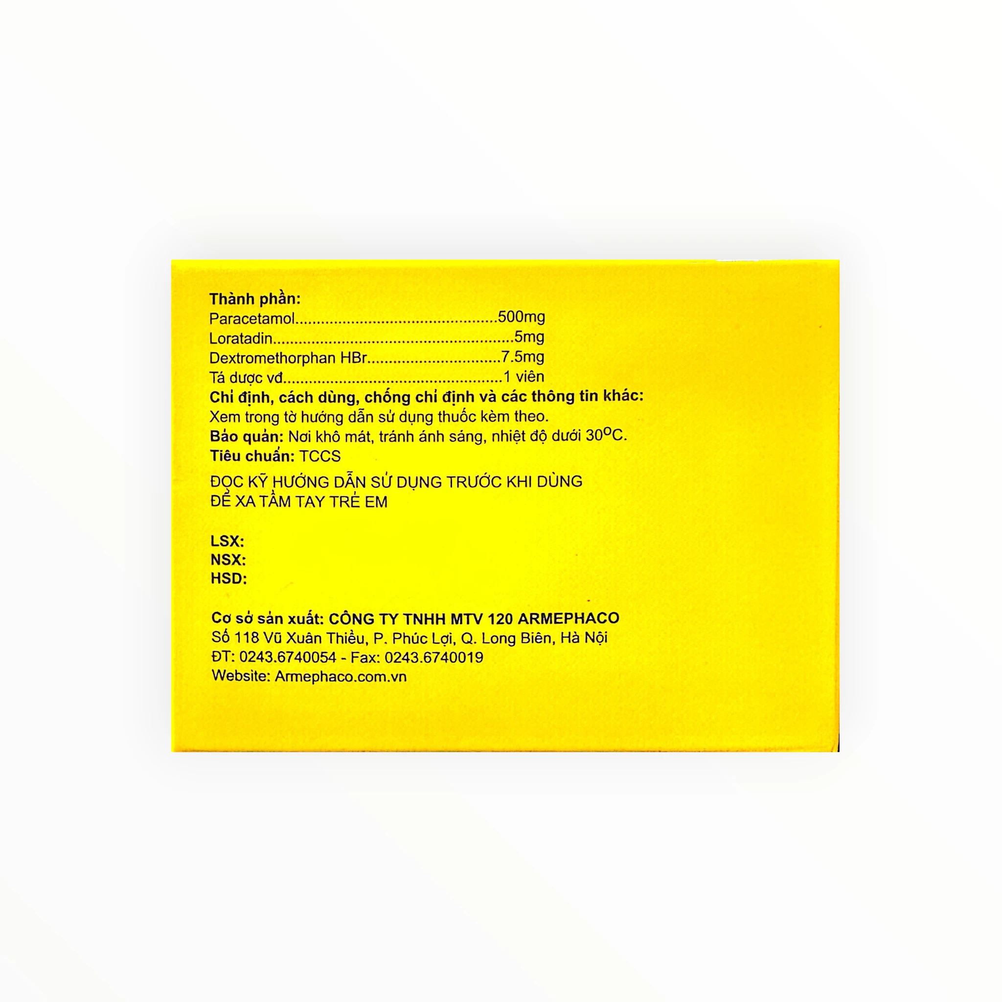 Thuốc Aphacool Paracetamol/Loratadin/Dextromethorphan trị cảm cúm, ho, viêm mũi dị ứng (Hộp 10 hộp x 1 vỉ x 10 viên nén) 2 Thuốc Aphacool Paracetamol/Loratadin/Dextromethorphan trị cảm cúm, ho, viêm mũi dị ứng (Hộp 10 hộp x 1 vỉ x 10 viên nén) - hộp 2