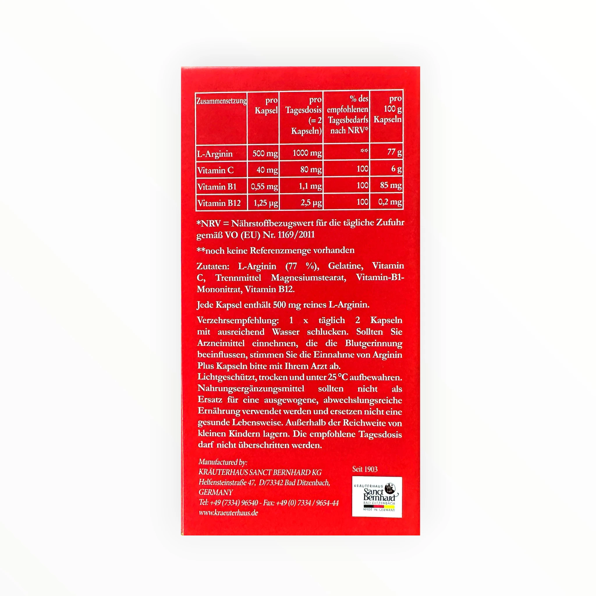 Viên nang Arginin Plus 500mg hỗ trợ cải thiện chức năng gan (Hộp 60 viên) 3 Arginin Plus 500mg Sanct Bernhard - hộp 3