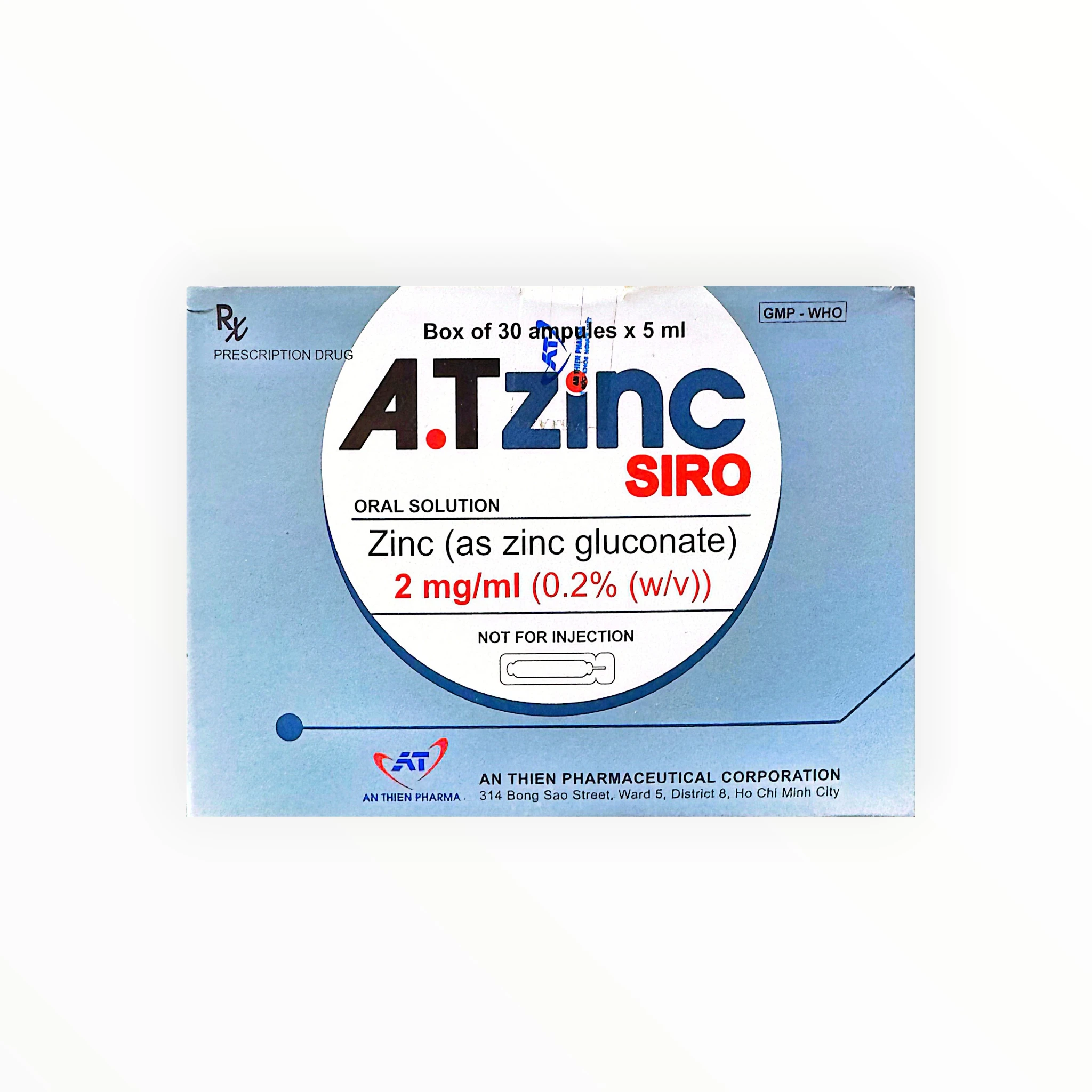 Siro A.T Zinc Kẽm Gluconat 2mg/ml bổ sung và điều trị thiếu kẽm, hỗ trợ điều trị tiêu chảy kéo dài (Hộp 30 ống x 5ml) 1 Siro A.T Zinc Kẽm Gluconat 2mg/ml bổ sung và điều trị thiếu kẽm, hỗ trợ điều trị tiêu chảy kéo dài (Hộp 30 ống x 5ml) - hộp 1