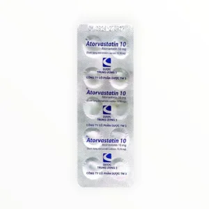 Thuốc Atorvastatin 10 điều trị rối loạn lipid máu, dự phòng biến cố tim mạch (Hộp 3 vỉ x 10 viên) - vỉ 1
