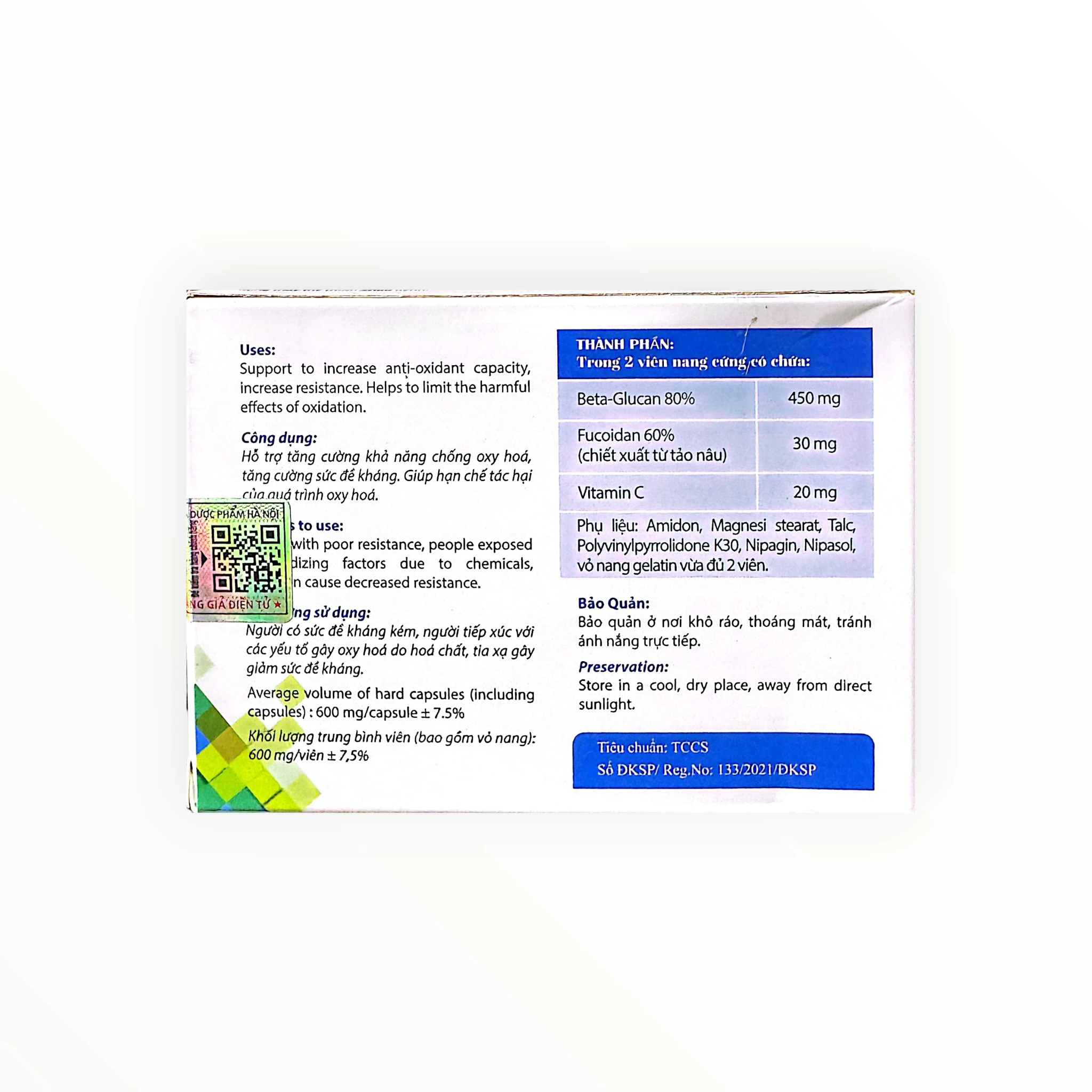 Viên nang cứng B-Glufudan Beta-Glucan 450mg, Fucoidan 30mg hỗ trợ chống oxy hóa, tăng sức đề kháng (Hộp 30 viên) 2 Viên nang cứng B-Glufudan Beta-Glucan 450mg, Fucoidan 30mg hỗ trợ chống oxy hóa, tăng sức đề kháng (Hộp 30 viên) - hộp 2